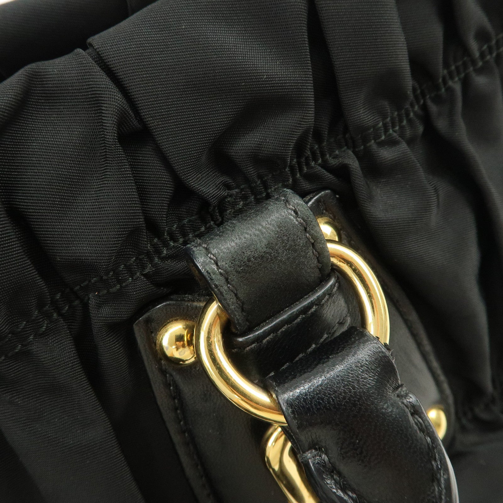 PRADA Nylon Leather Gathered 2Way Hand Shoulder Bag Black BN1407