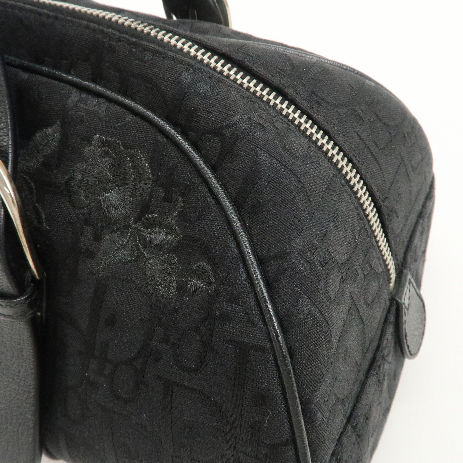Christian Dior Trotter Leather Canvas Flower Embroidery Boston Bag Used