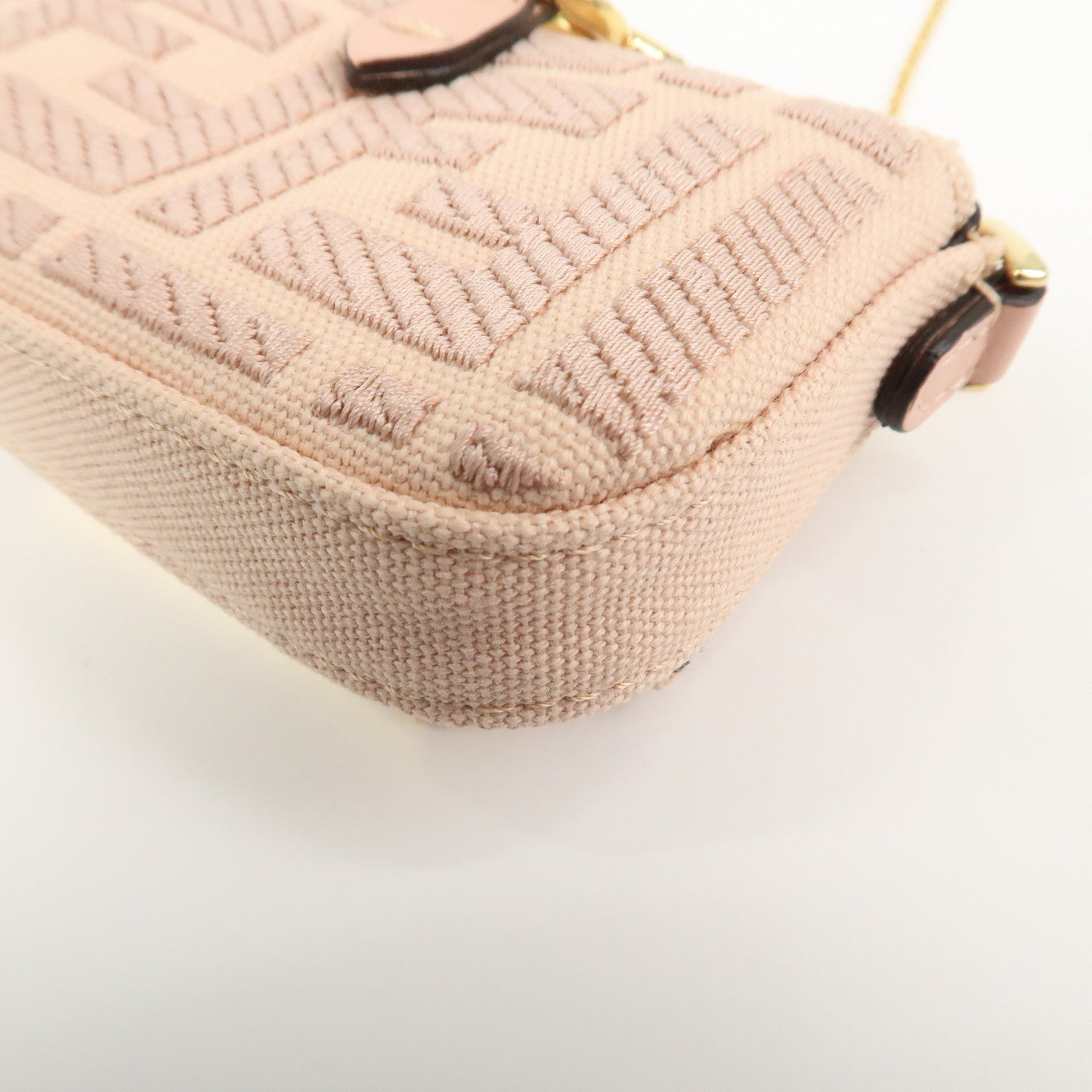 FENDI Zucca Nano Baguette Canvas Leather Chain Shoulder Bag 7AS045