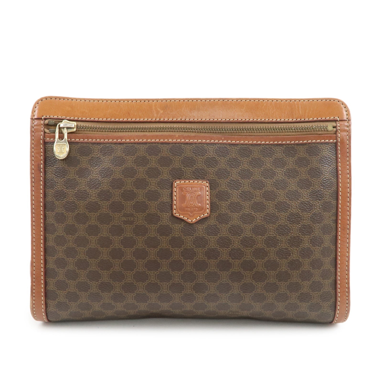 CELINE Macadam PVC Logo Leather Clutch Bag Brown