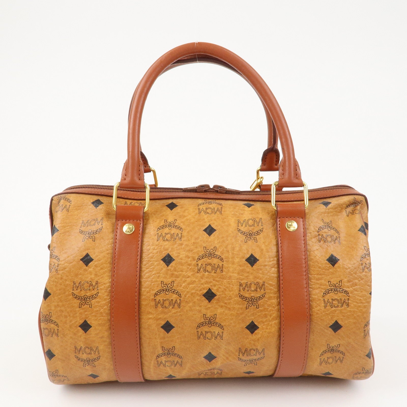 MCM Visetos Logo Leather 2WAY Bag Hand Bag Shoulder Bag Brown