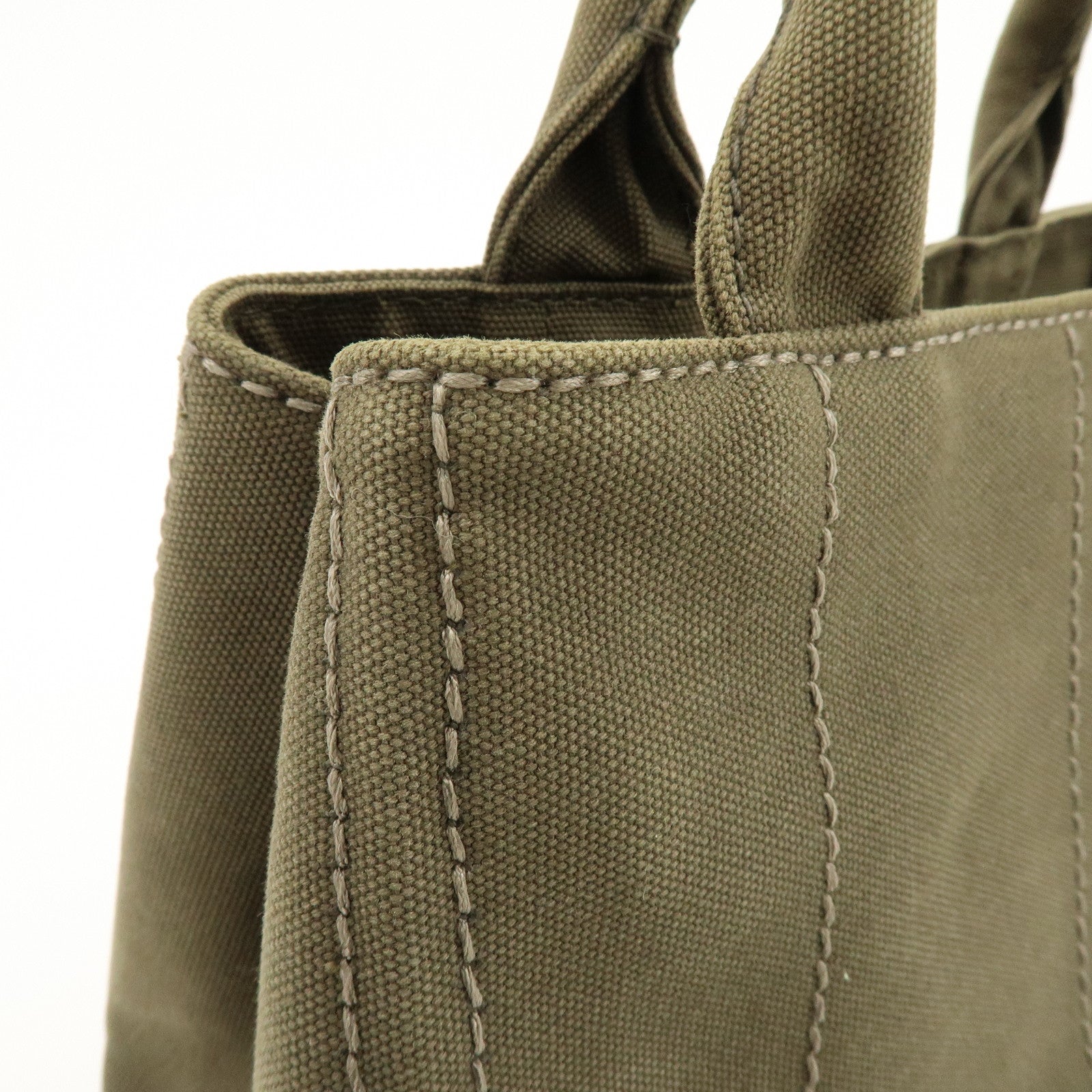 PRADA Canapa Mini Canvas Tote Bag Hand Bag Khaki BN2439