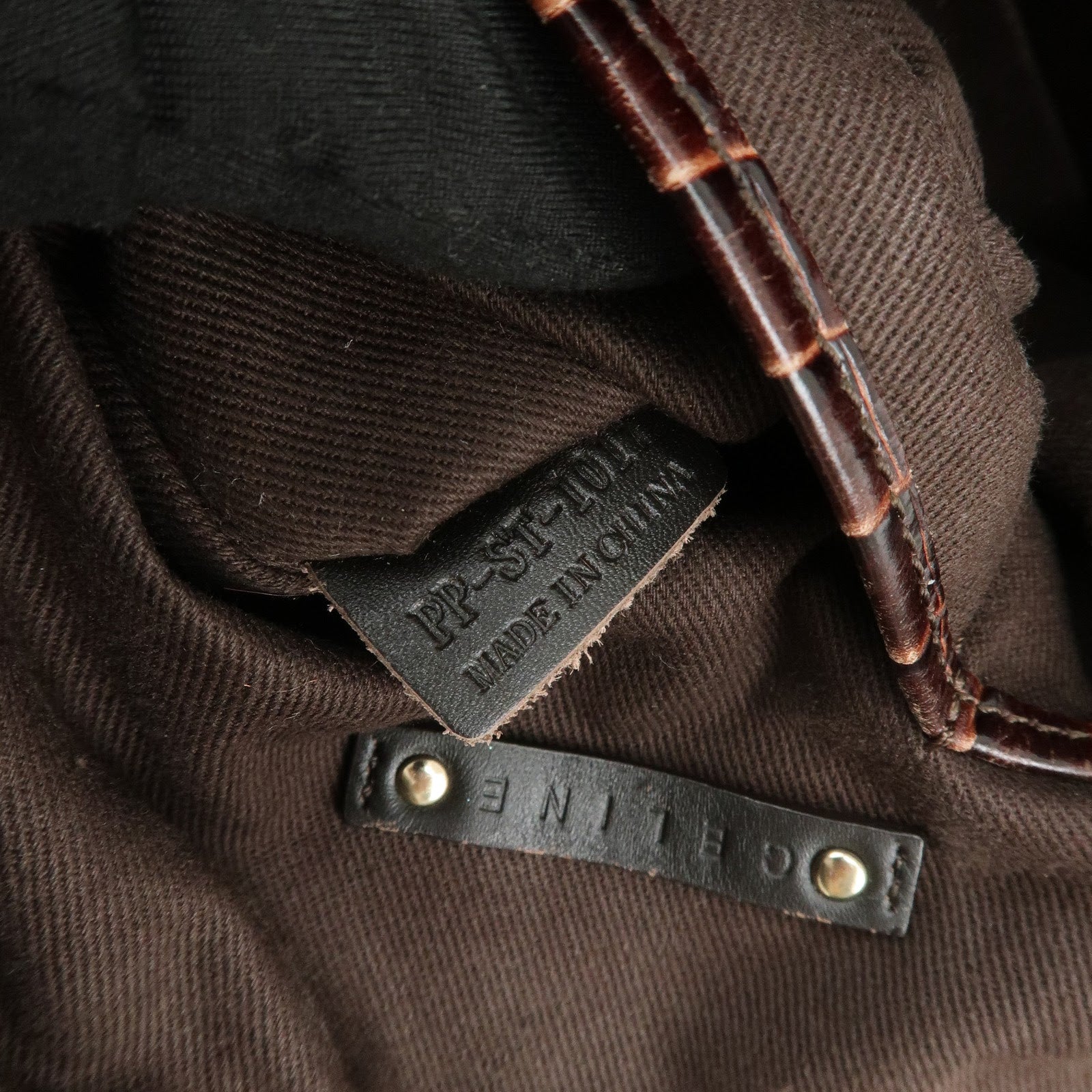 CELINE Macadam Canvas Embossed Leather Hand Bag Shoulder Bag Brown