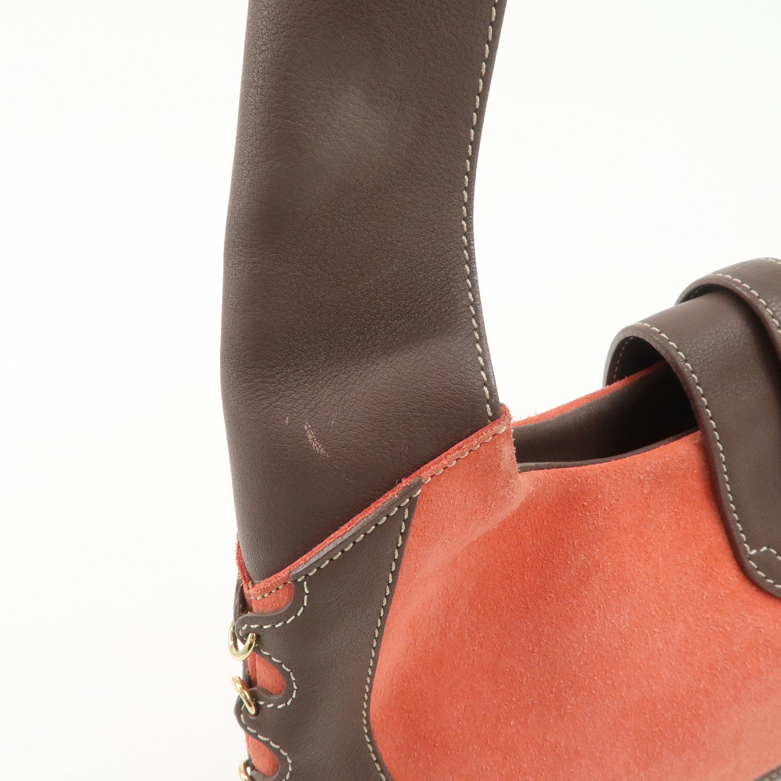 LOEWE Leather Suede Shoulder Bag Hand Bag Brown Red Gold HDW