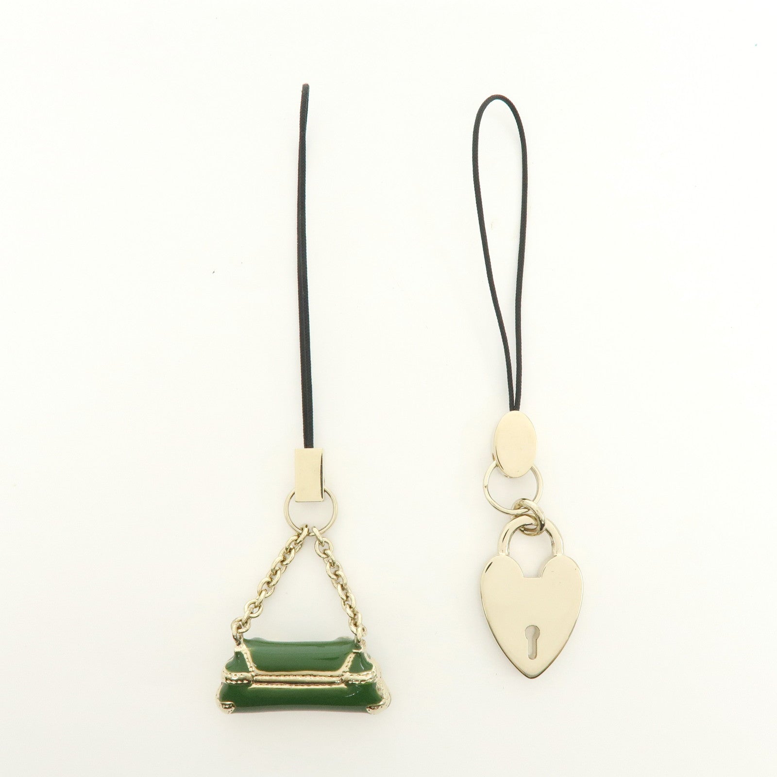 GUCCI Set of 2 Metal Bag Charm Key Chain Green Gold 138248