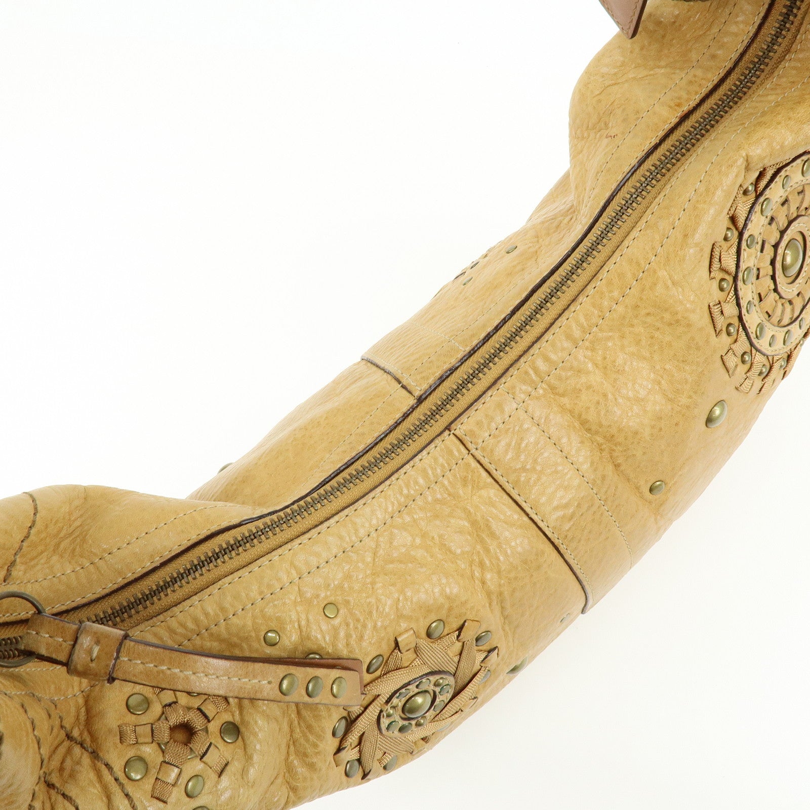 COACH Leather Shoulder Bag Hand Bag Studs Camel