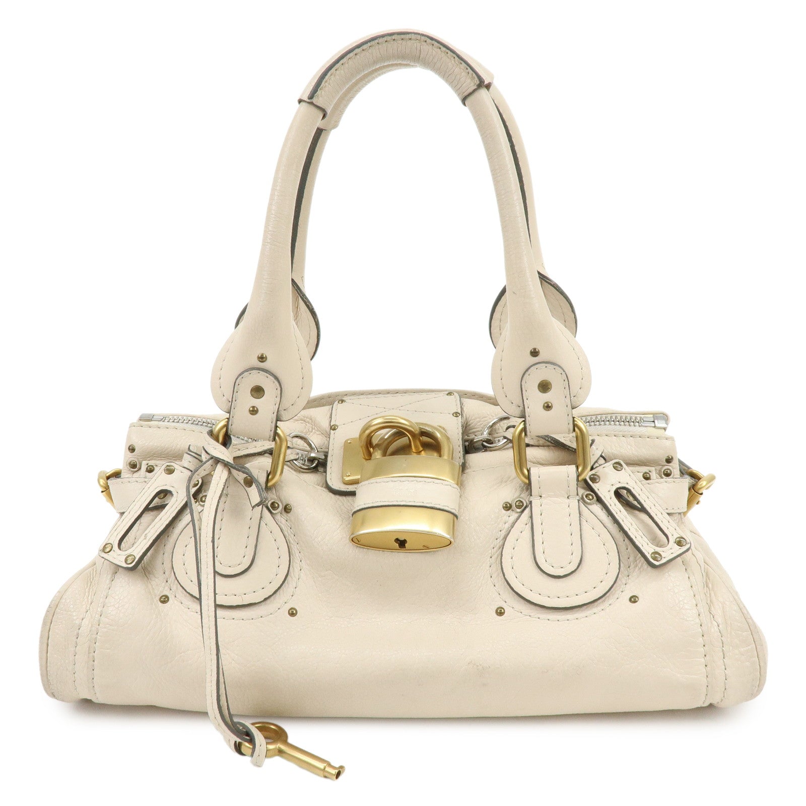 Chloe Paddington Leather Hand Bag Boston Bag Shoulder Bag Ivory