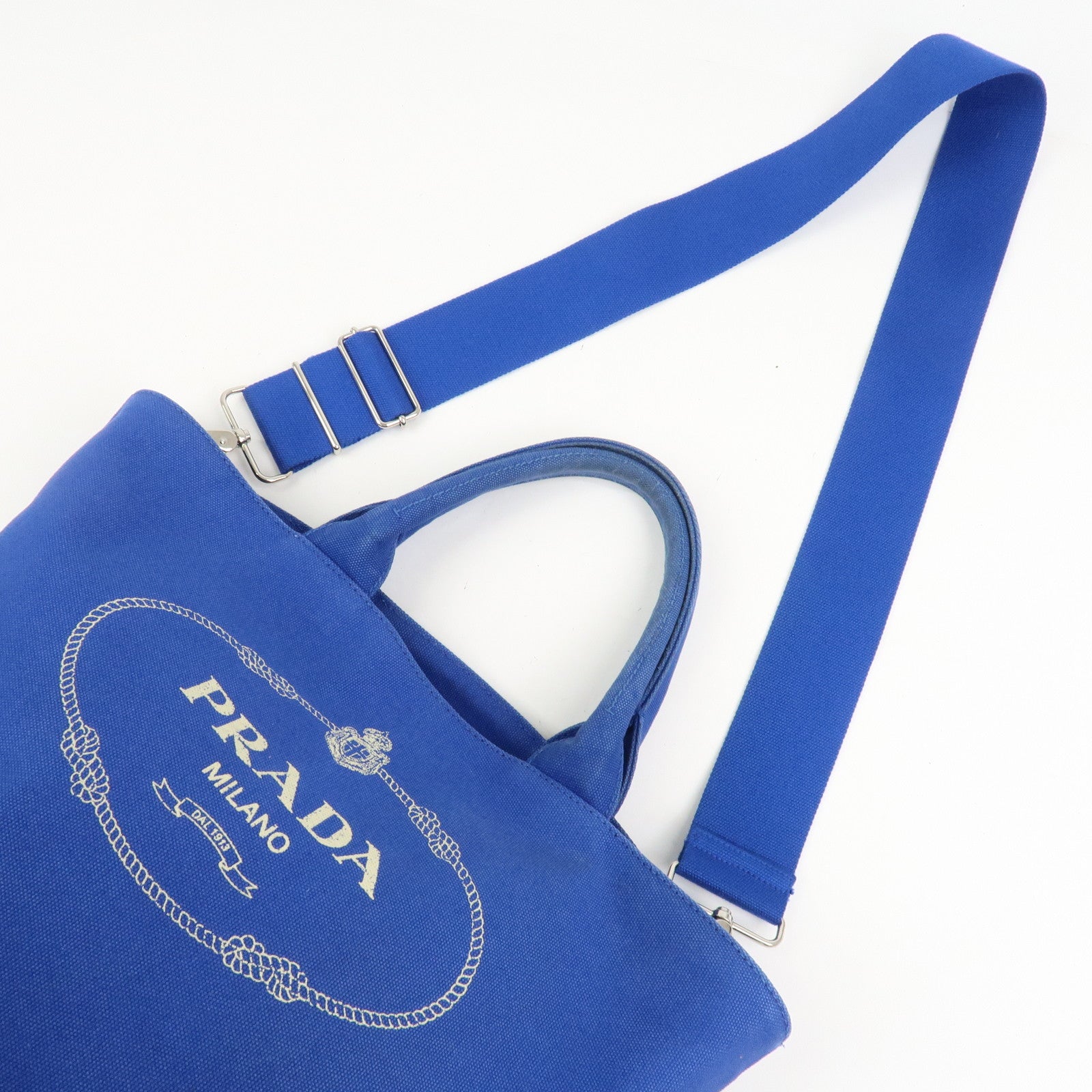 PRADA Canapa Canvas 2Way Bag Hand Bag Shoulder Bag Blue 1BG186