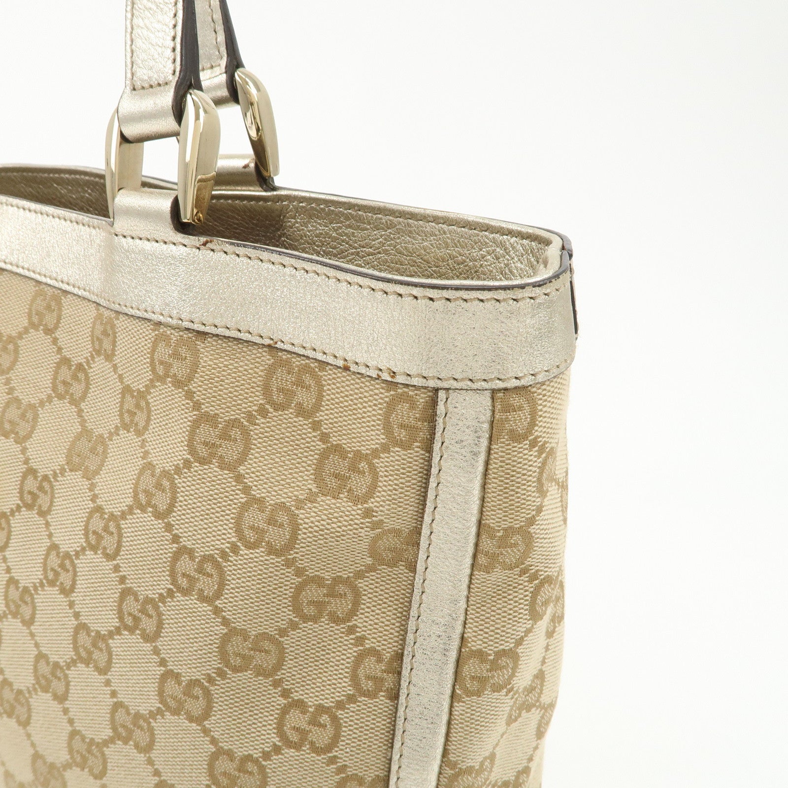 GUCCI Abbey GG Canvas Tote Bag Hand Bag Beige Gold 17004