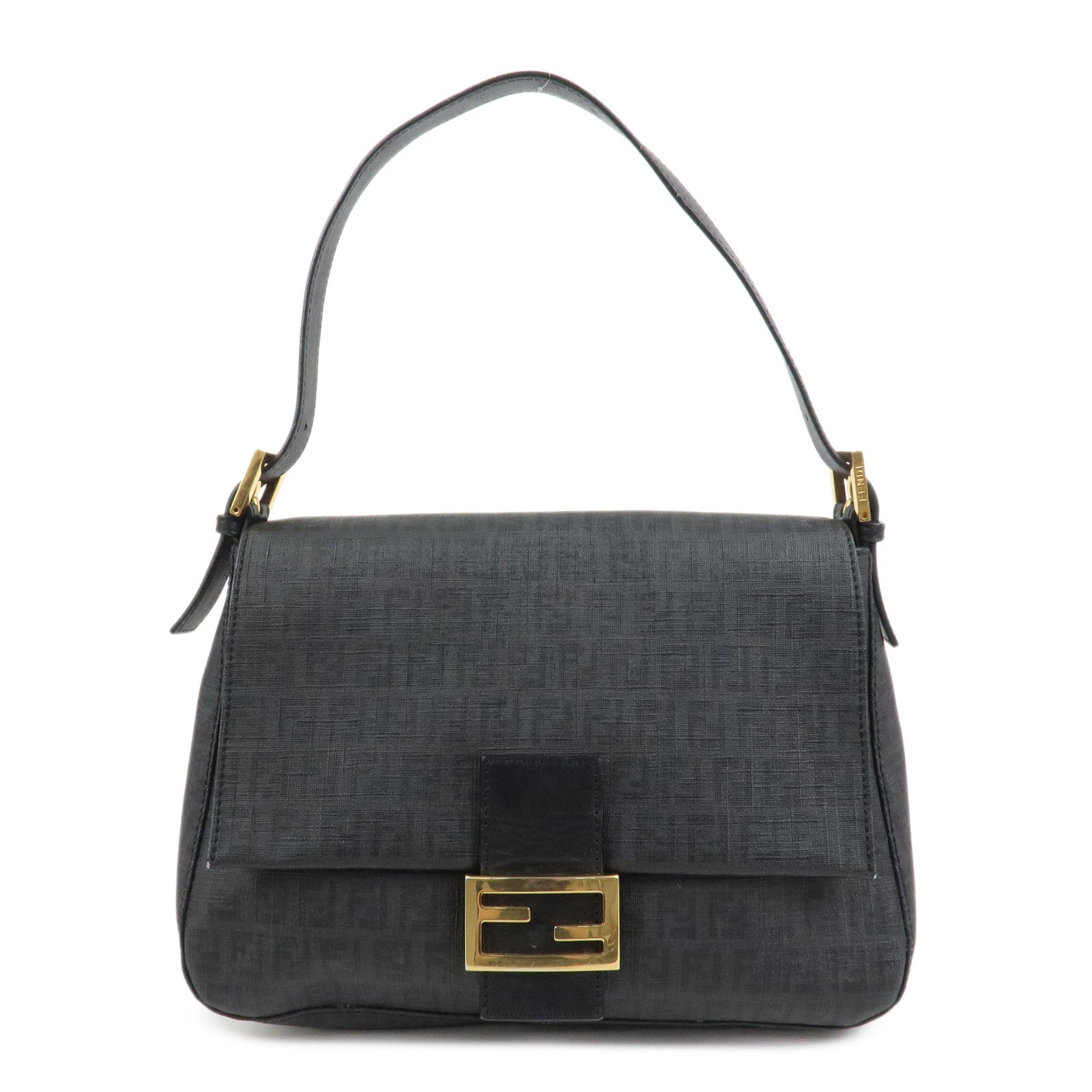 FENDI Mamma Baguette Zucchino PVC Leather Shoulder Bag Hand Bag Black 8BR001