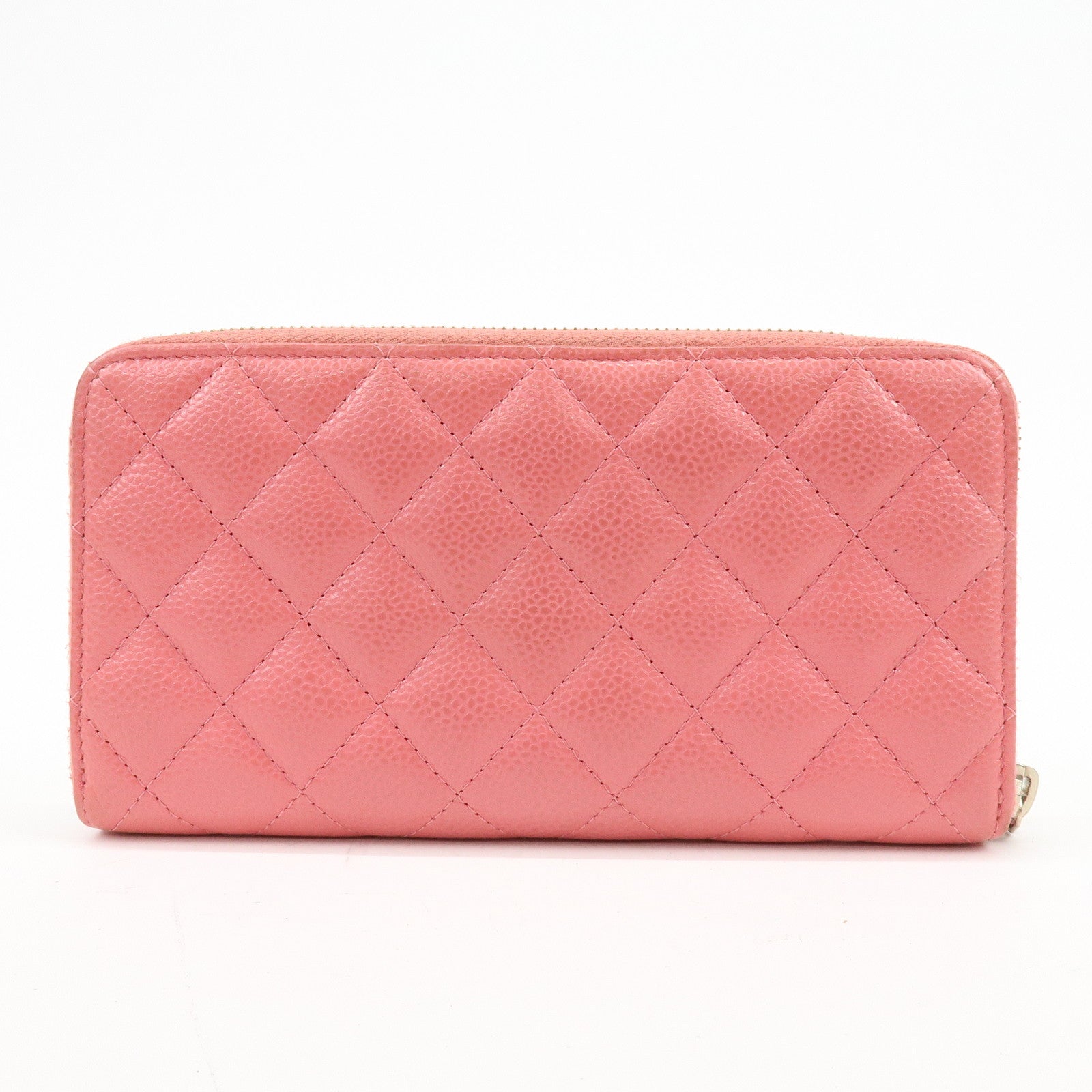 CHANEL Matelasse Caviarskin Round Zippy Long Wallet Pink A82281