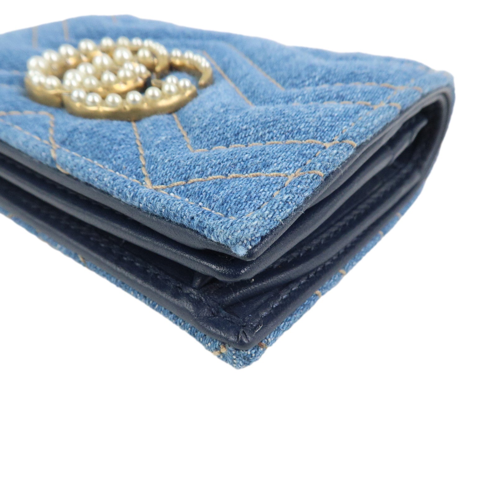 GUCCI GG Marmont Denim Leather Compact Bi-fold Wallet Blue 466492