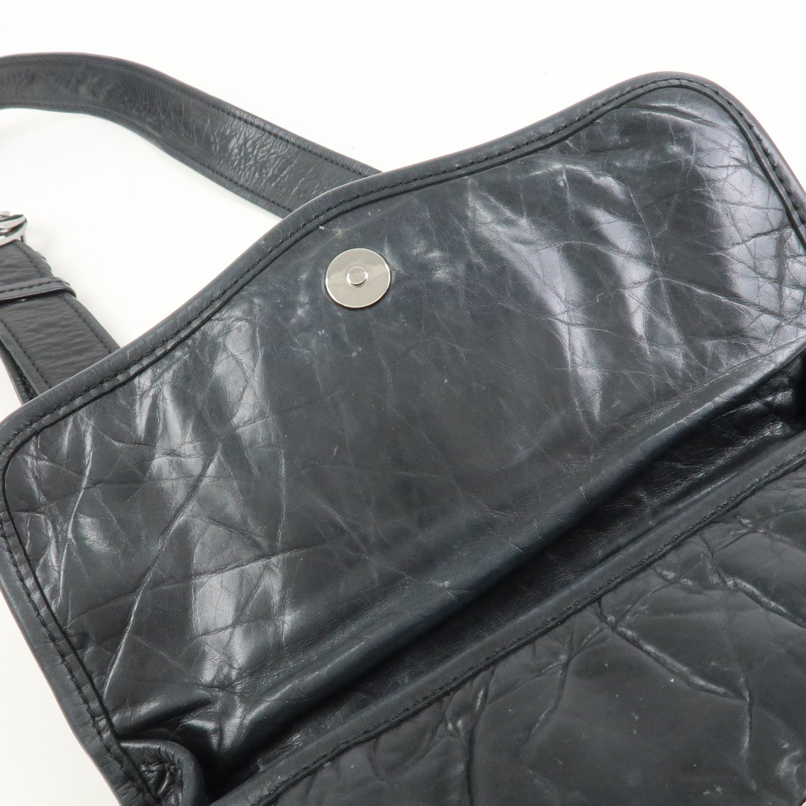 CHANEL Wild Stitch Calf Leather Shoulder Bag Crossbody Bag Black