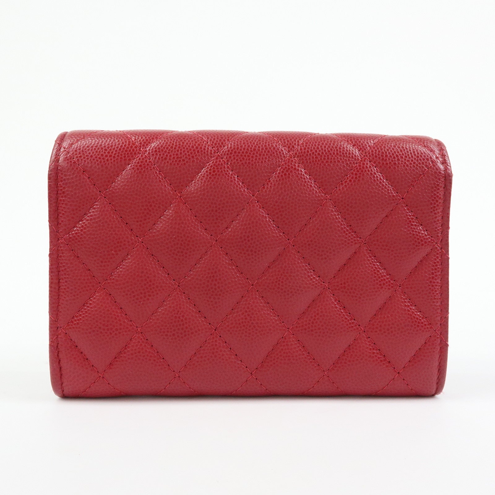 CHANEL COCO Mark Matelasse Caviarskin Flap Long Wallet Red