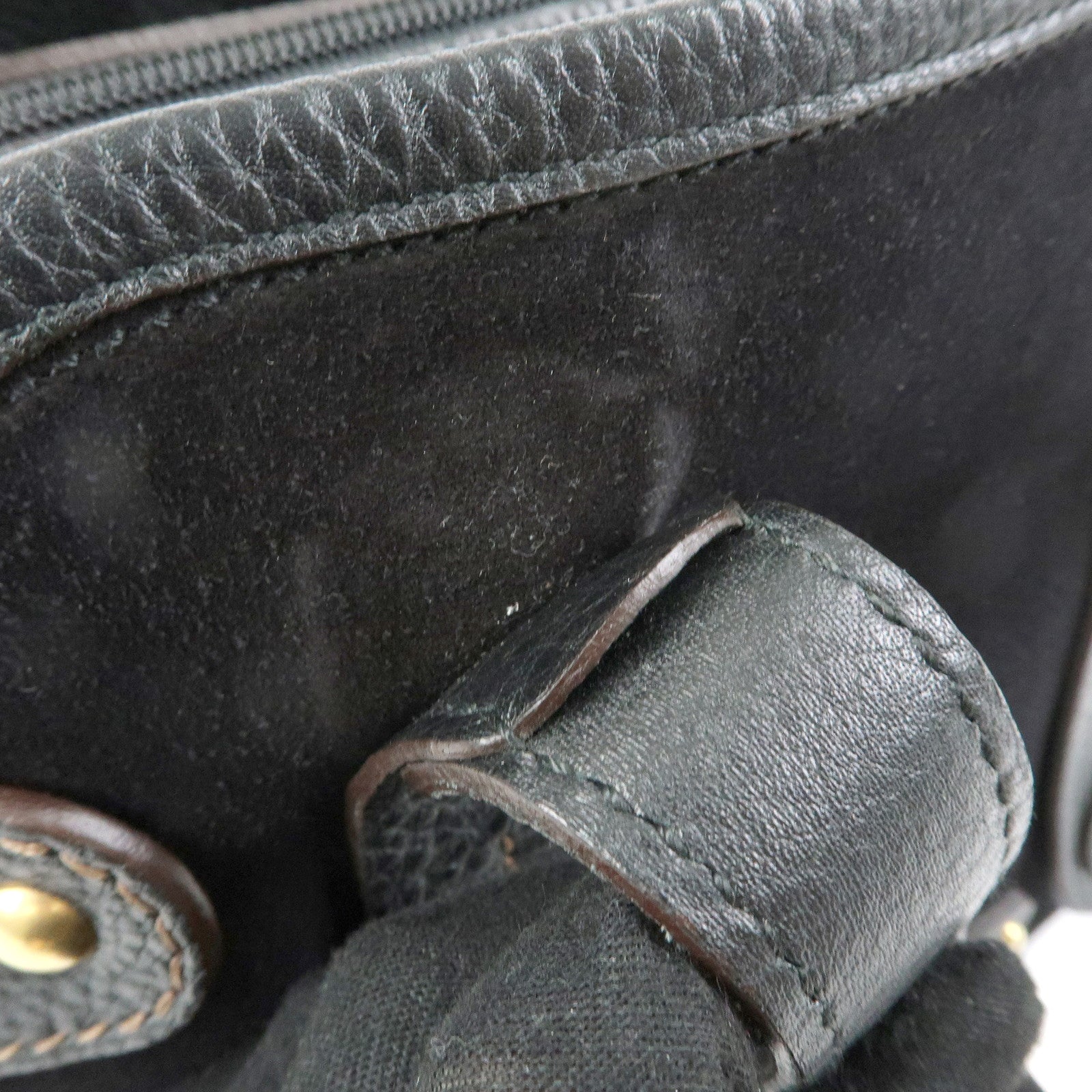 Ferragamo Gancini Suede Leather Shoulder Bag Hand Bag Black