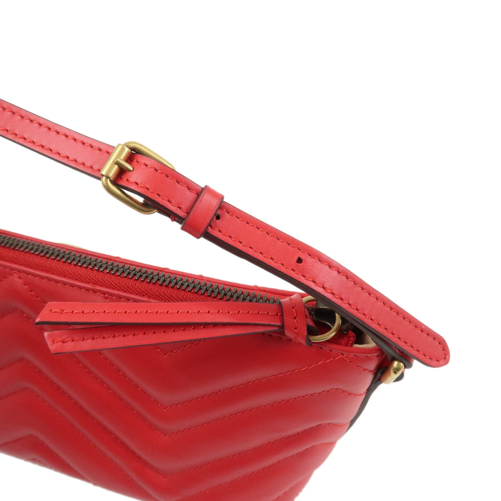 GUCCI GG Marmont Boat Bag Leather Shoulder Bag Red 739166