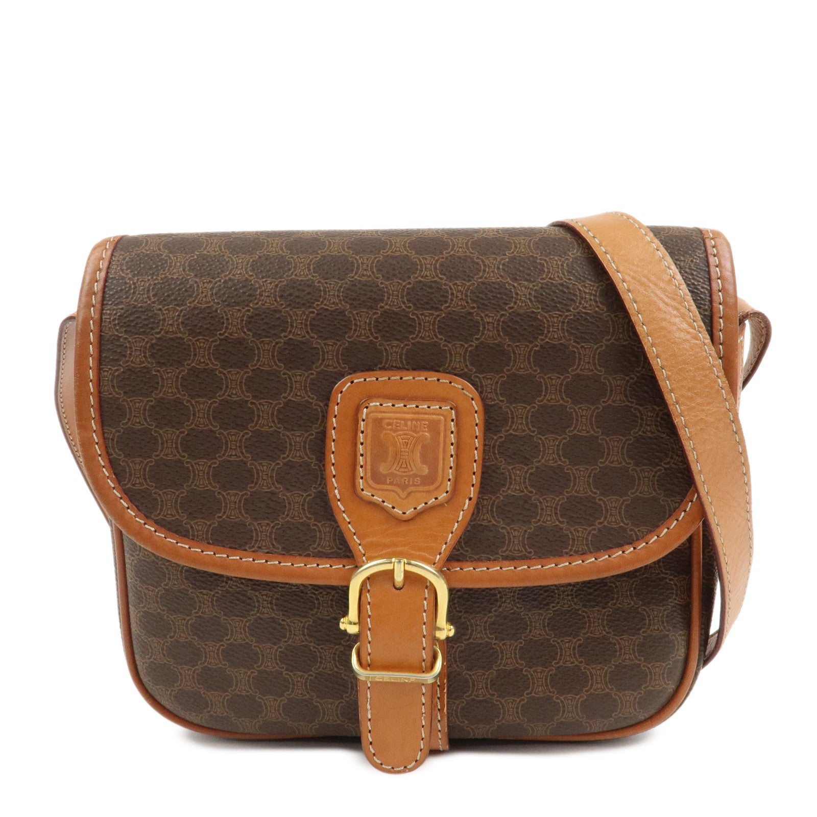 CELINE Macadam PVC Leather Shoulder Bag Brown