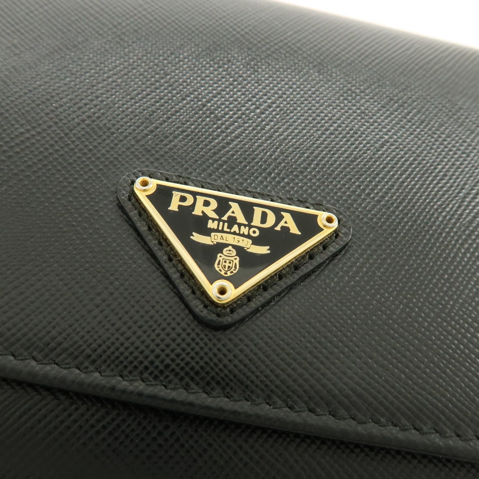 PRADA Triangle Logo Saffiano Leather Bi-fold Flap Wallet Black