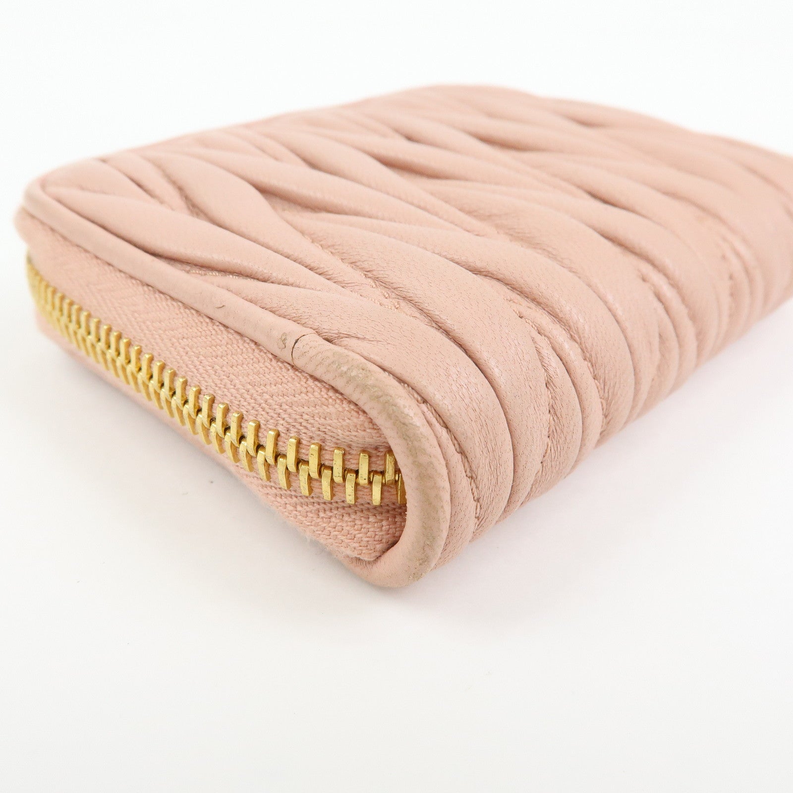 MIU MIU Matelasse Nappa Leather Compact Zippy Wallet Pink