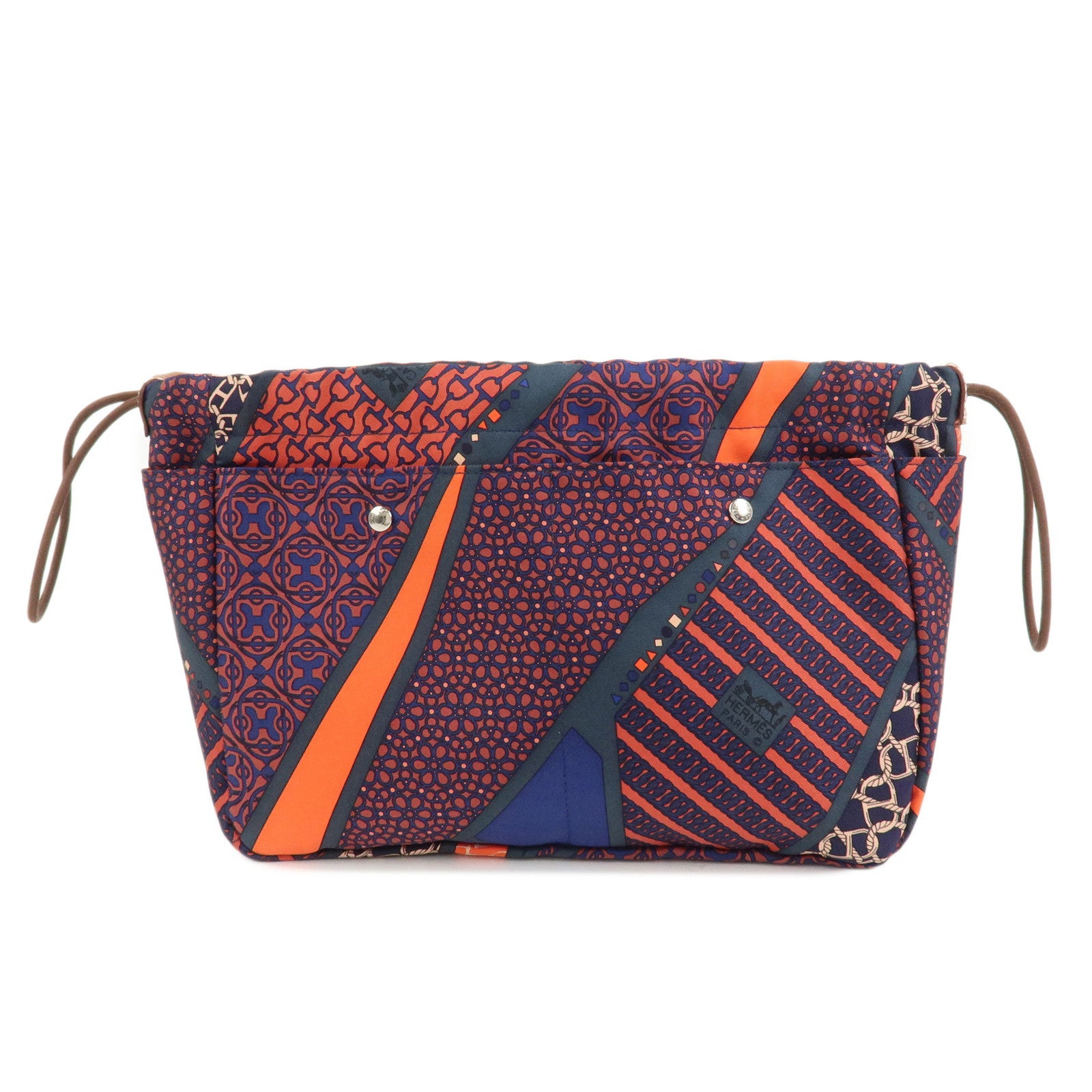 HERMES Fourbi 25 Silk Leather Drawstring Hand Bag Pouch Orange Navy