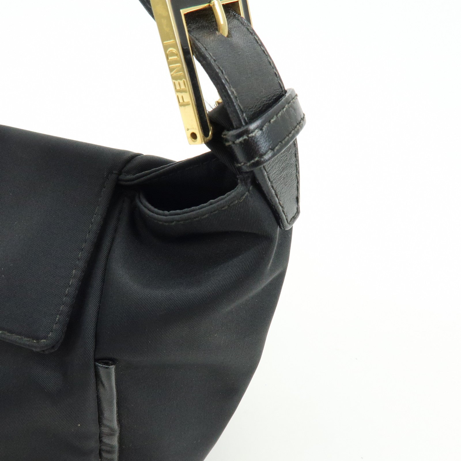 FENDI Nylon Leather Hand Bag Shoulder Bag Black 15333