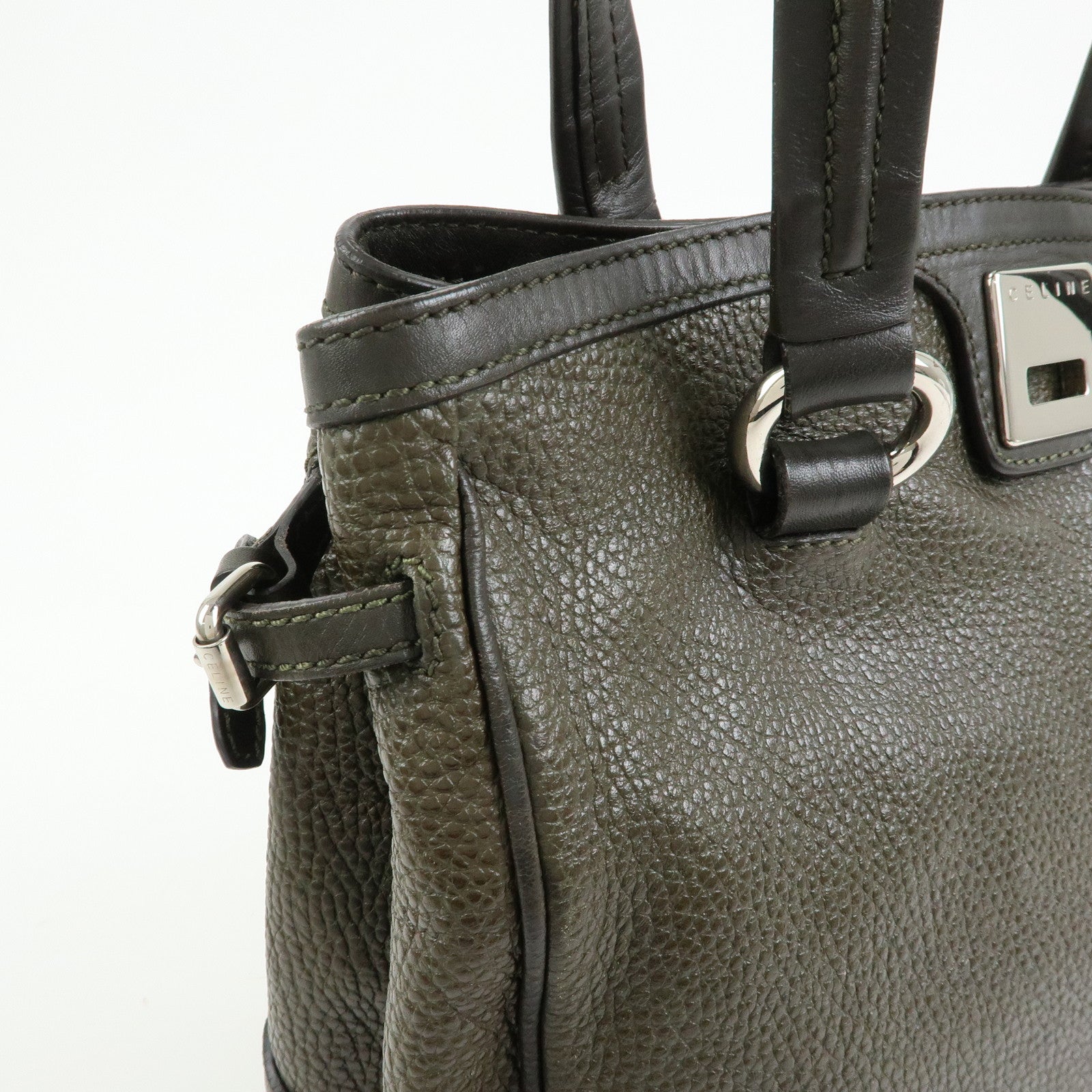 CELINE Logo Leather Tote Bag Shoulder Bag Brown