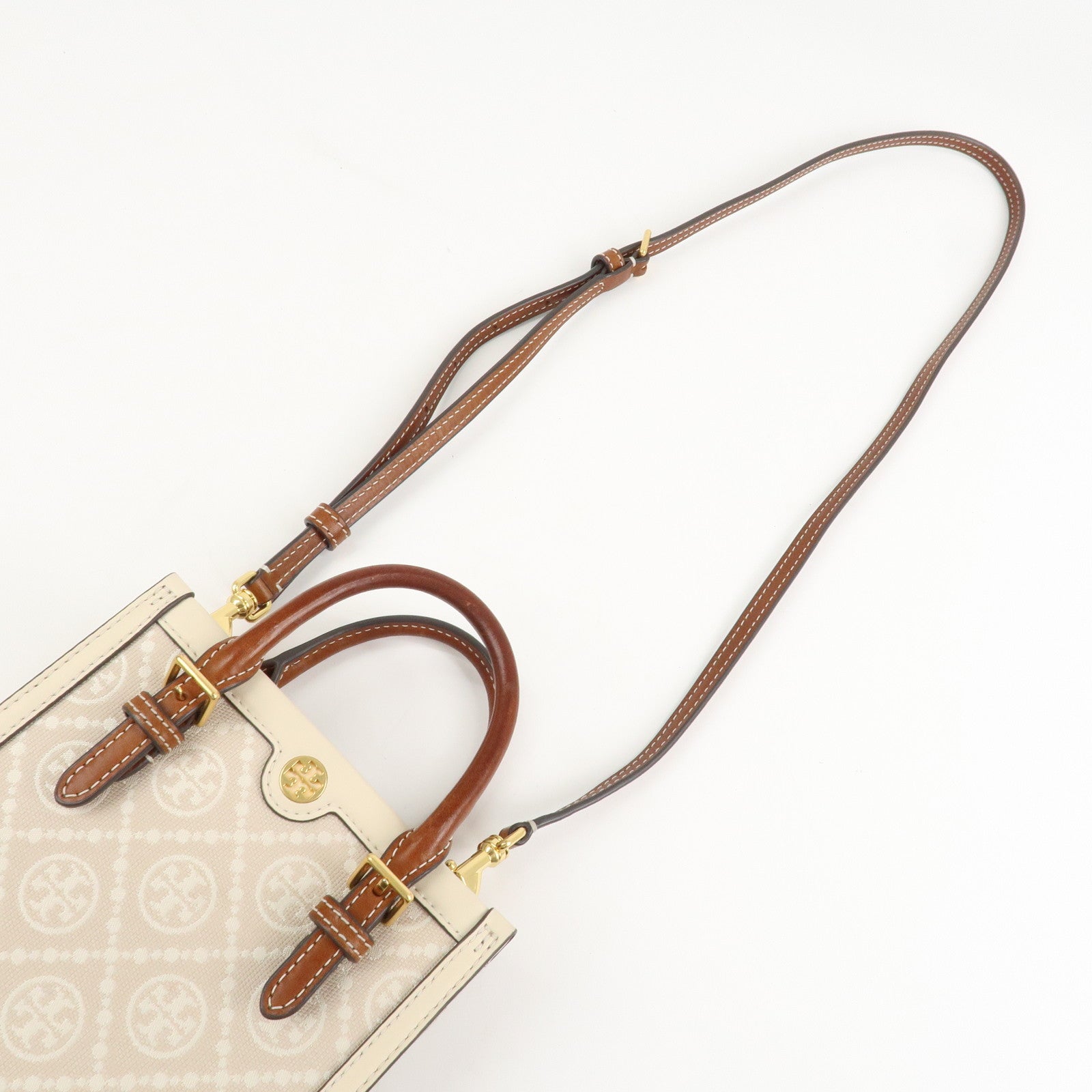TORY BURCH Leather 2Way Shoulder Bag Hand Bag Beige 87146