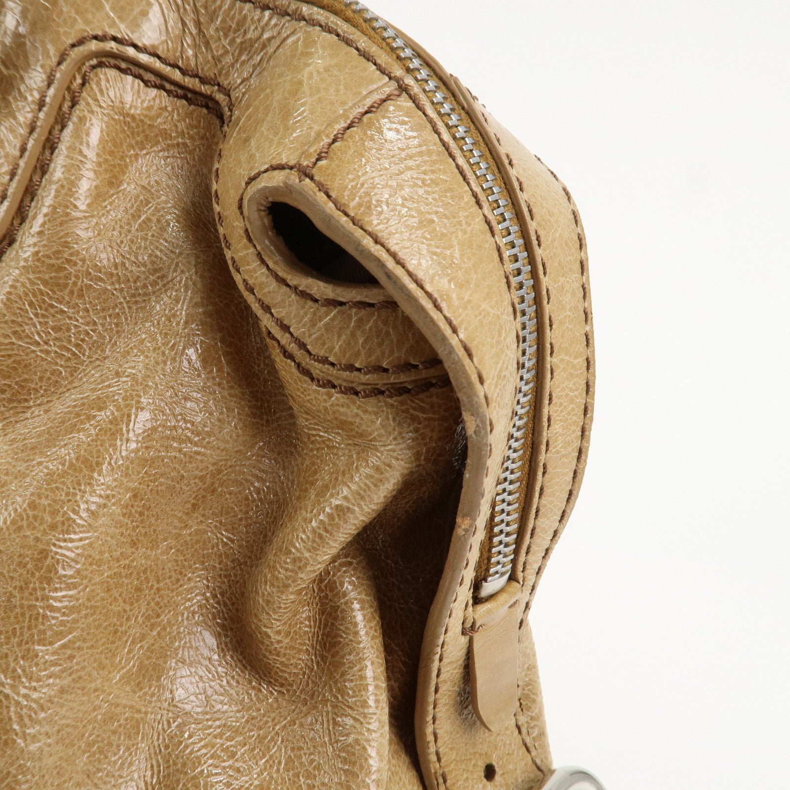 CELINE Macadam Patent Leather Shoulder Bag Tote Bag Light Brown