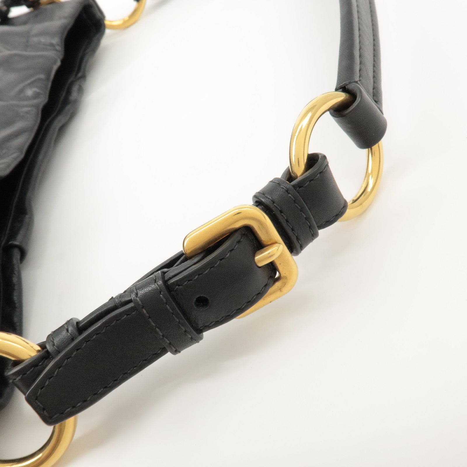 PRADA Logo Leather Shoulder Bag Hand Bag Black BR4930 Used