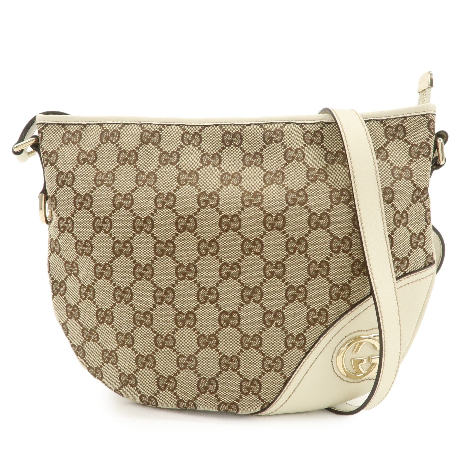 GUCCI Interlocking G GG Canvas Leather Shoulder Bag Beige 16998