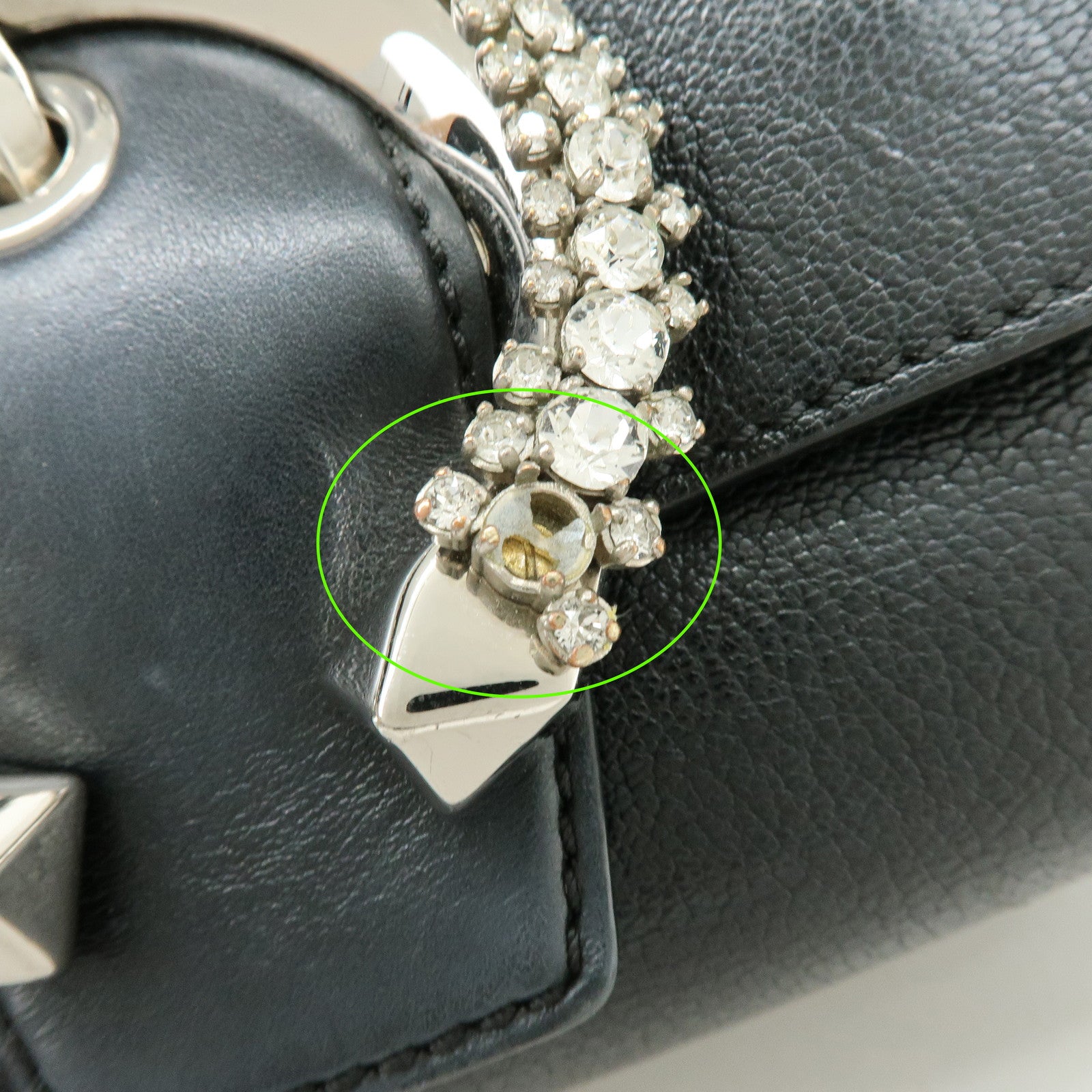 Jimmy Choo Madeline Leather Rhinestone 2Way Hand Shoulder Bag Black