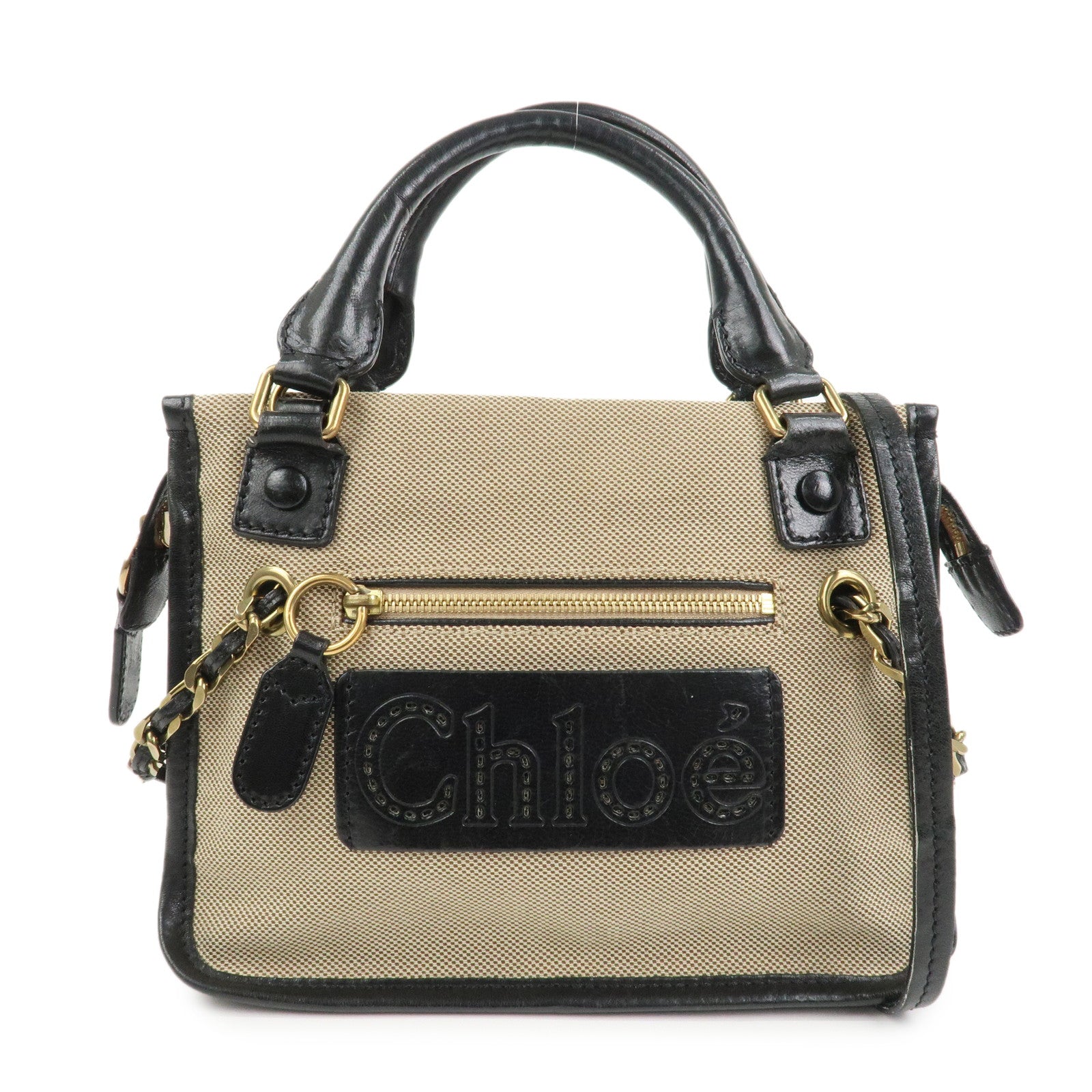 Chloe Harley Canvas Leather 2Way Bag Hand Bag Shoulder Bag Black