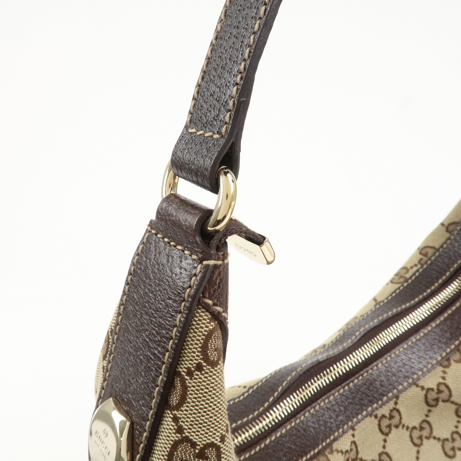 GUCCI GG Canvas Leather Shoulder Bag Hand Bag Beige Brown 153010