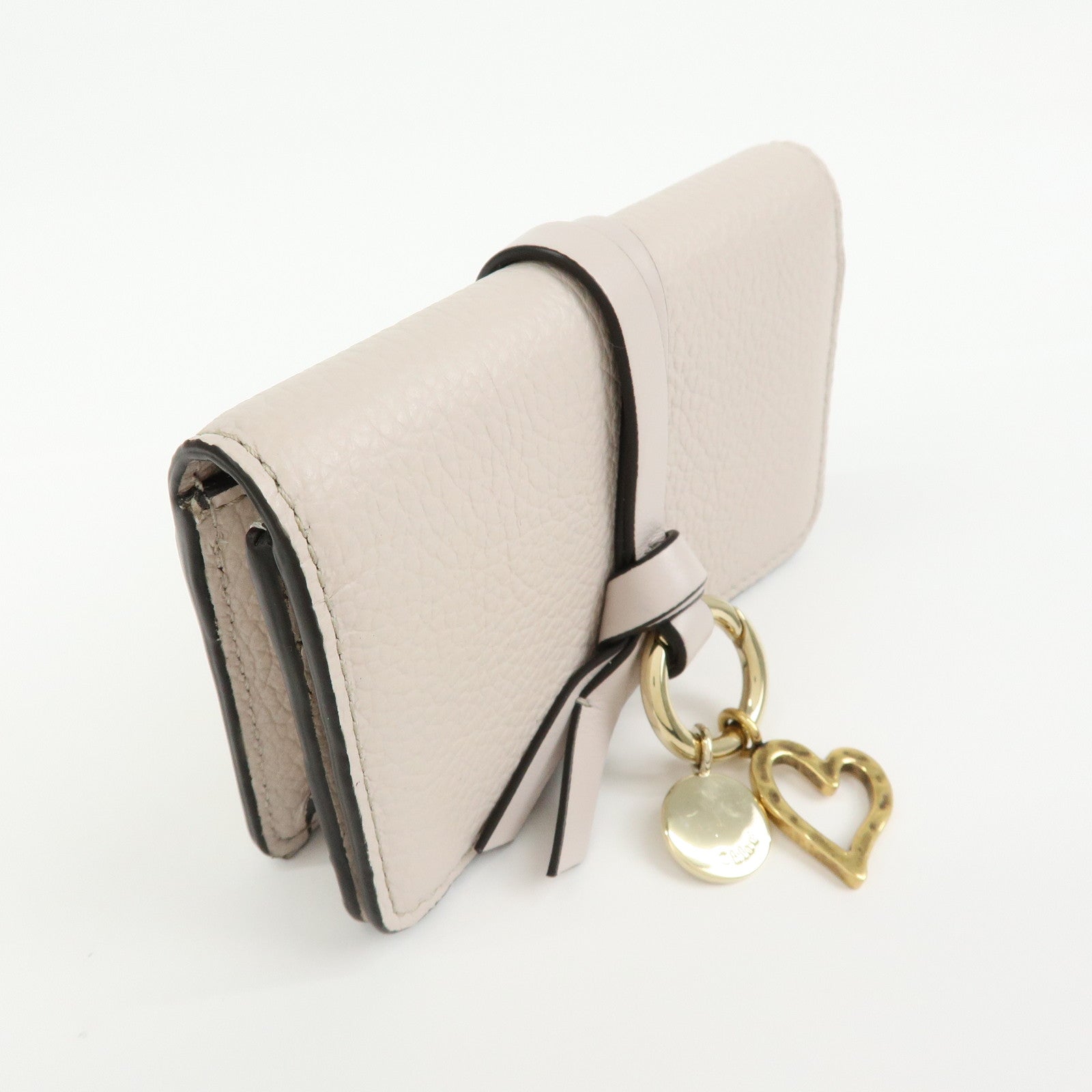Chloe Alphabet Leather Card Case Mini Trifold Wallet Heart Ivory