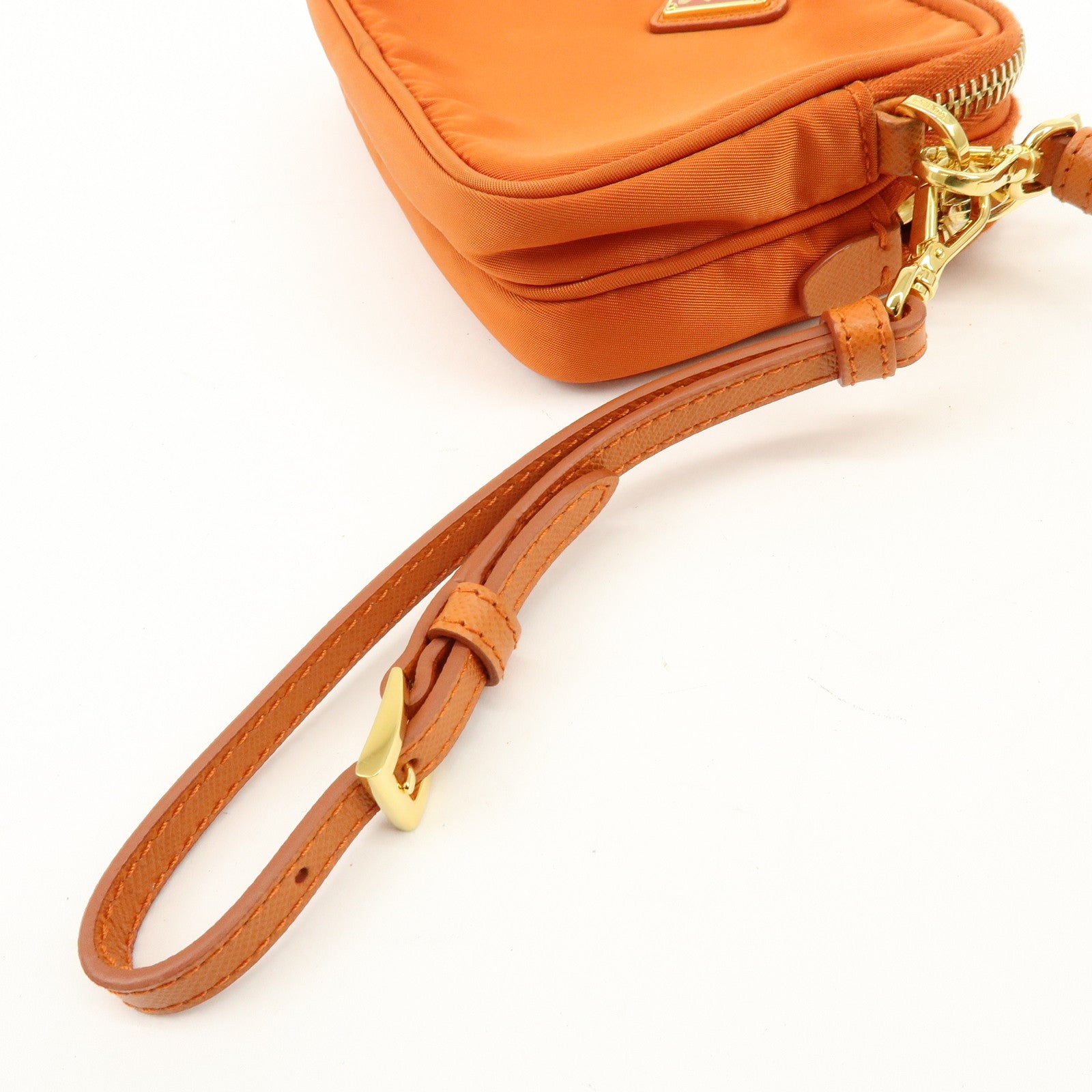 PRADA Triangle Logo Nylon Leather Shoulder Bag Orange 1N1861