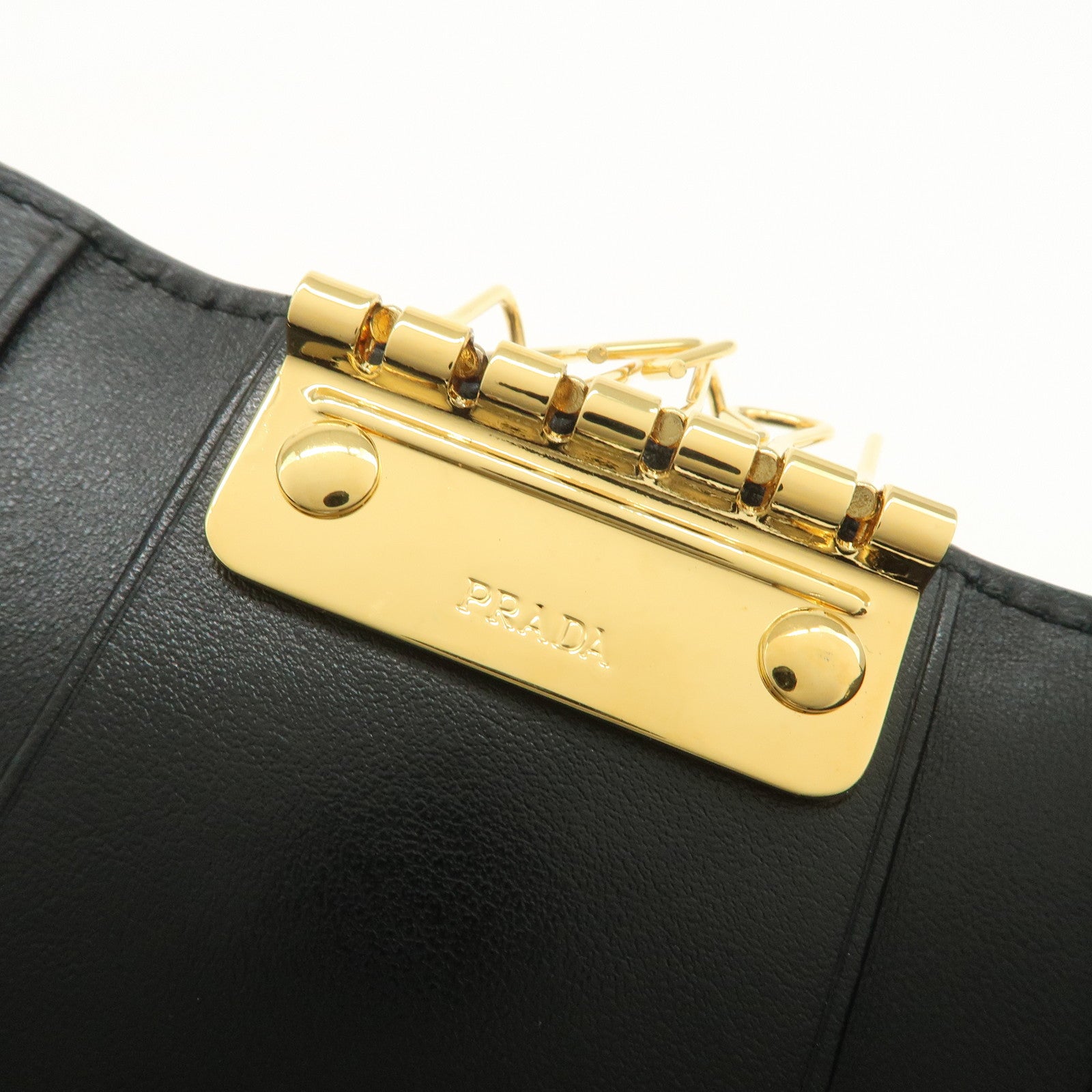 PRADA Triangle Logo Leather 6 Key Case Key Holder Black 1PG222