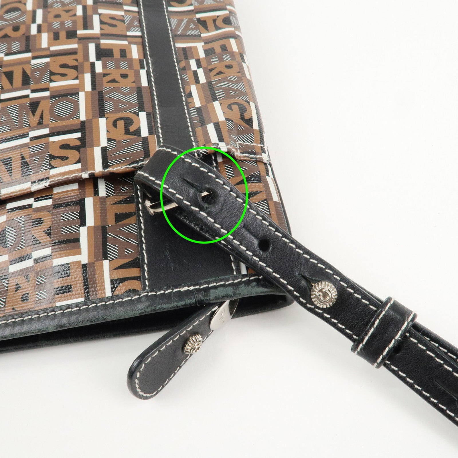 Ferragamo Leather PVC Shoulder Bag Black Brown White