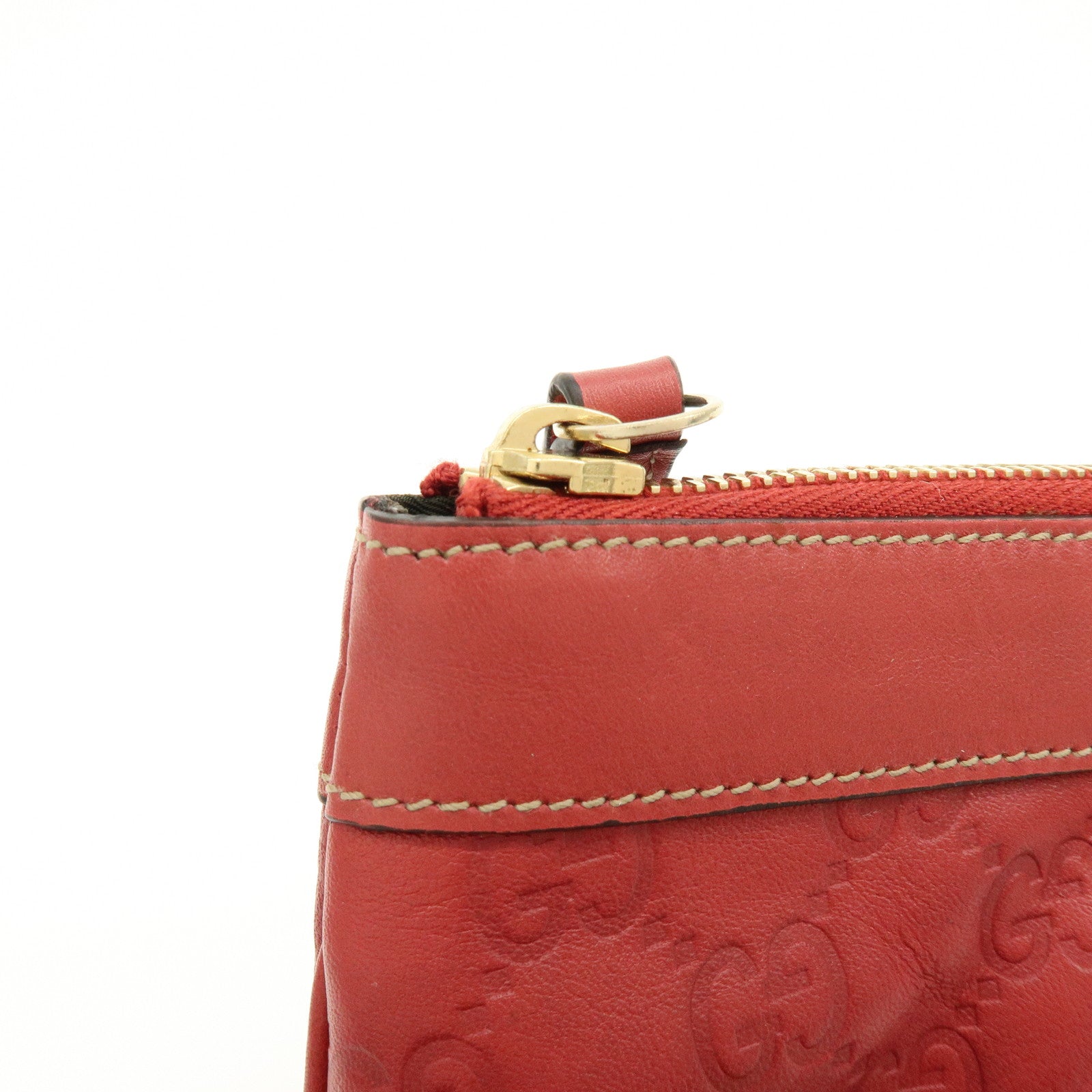 GUCCI Guccissima Leather Cosmetic Case Pouch Wrist Bag Red 203650