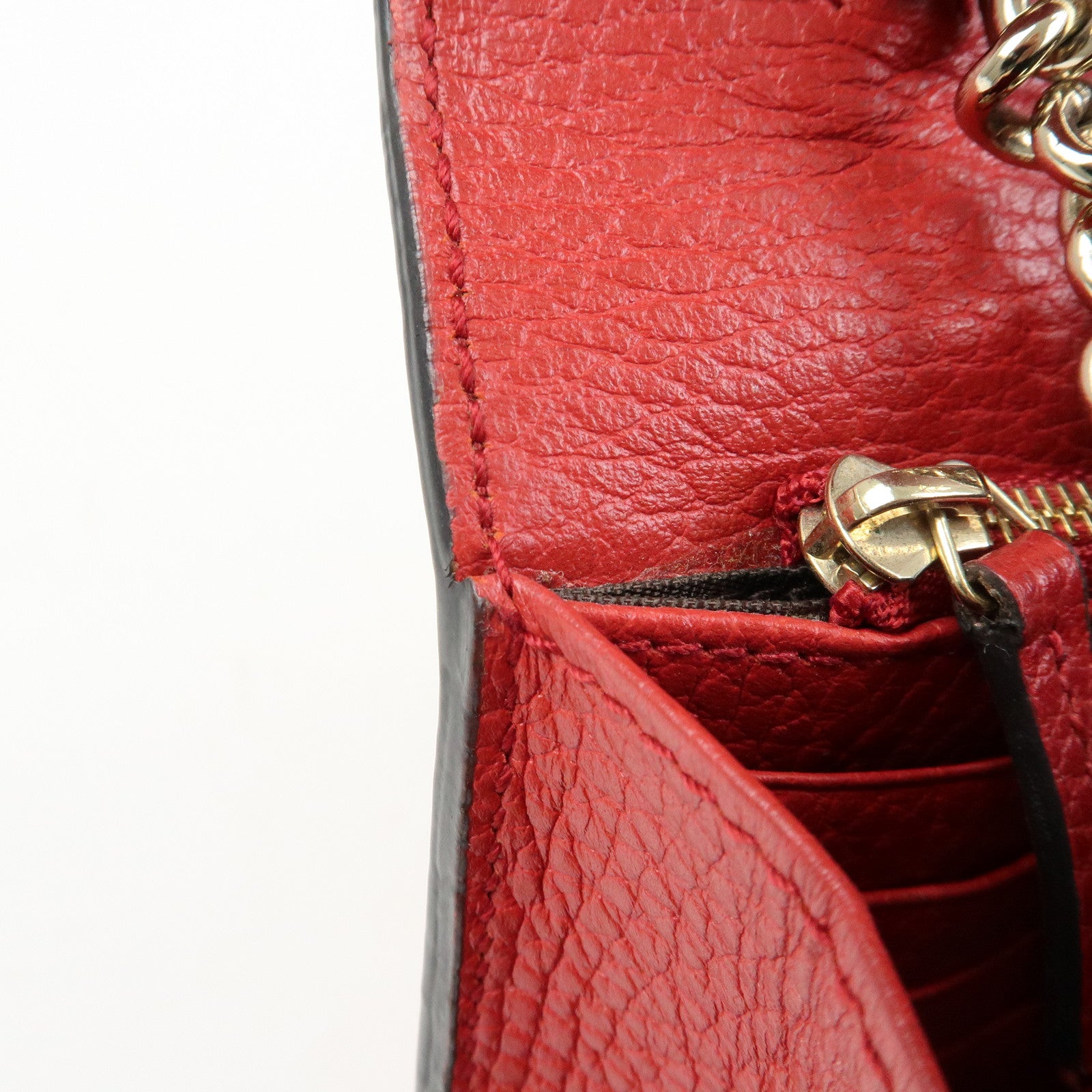 GUCCI Interlocking G Leather Chain Wallet Shoulder Bag Red 510314