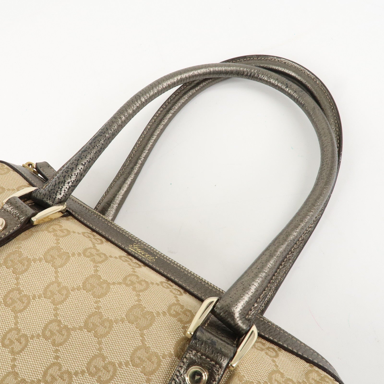 GUCCI Abbey GG Canvas Leather Mini Boston Bag Beige Silver 130942 Used