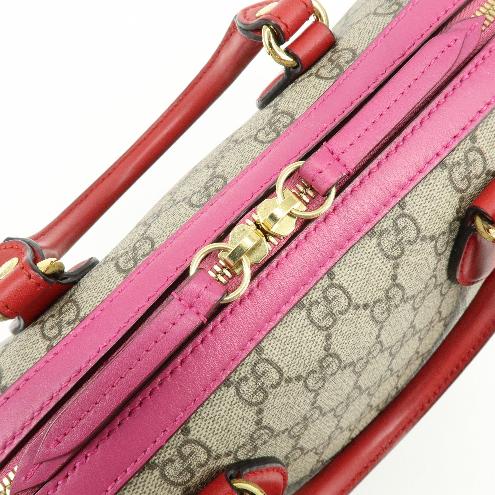 GUCCI GG Supreme Leather 2WAY Shoulder Bag Beige Red Pink 409529