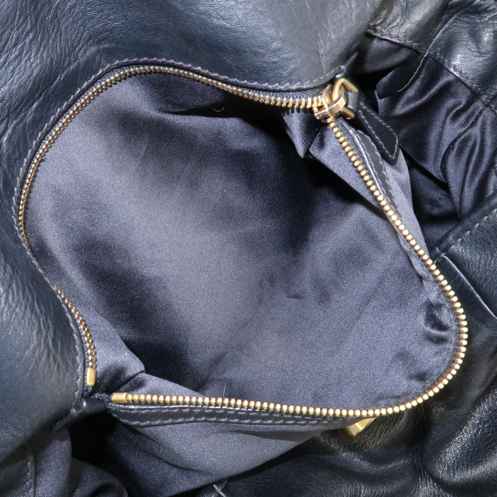 MIU MIU Leather 2 Way Bag Tote Shoulder Crossbody Bag Black Gold