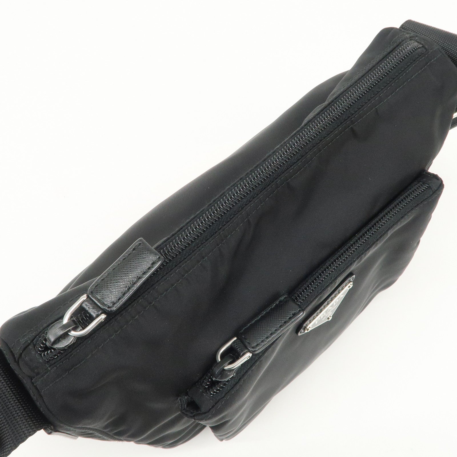 PRADA Triangle Logo Nylon Saffiano Leather Shoulder Bag Black