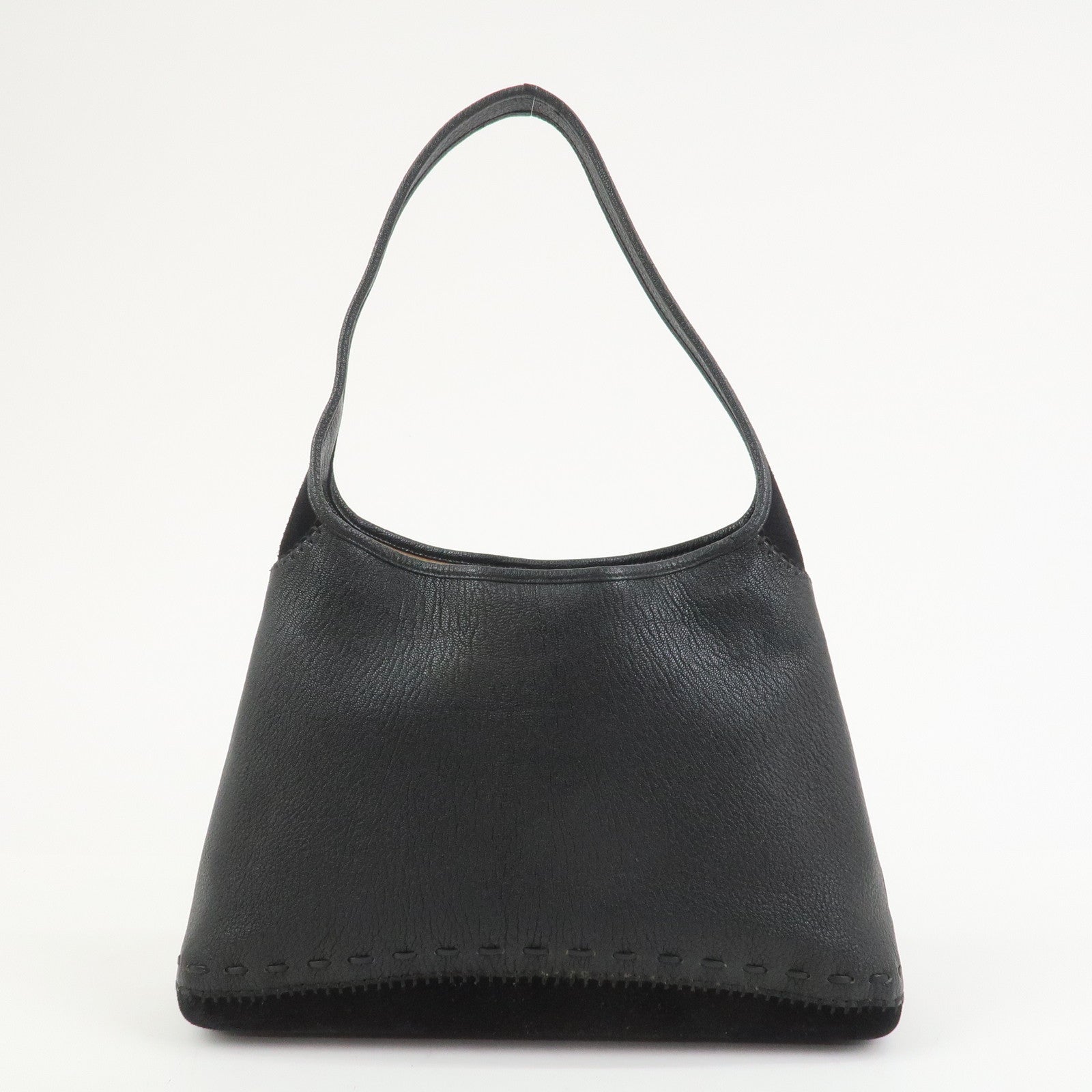 Ferragamo Leather Suede Shoulder Bag Hand Bag Black