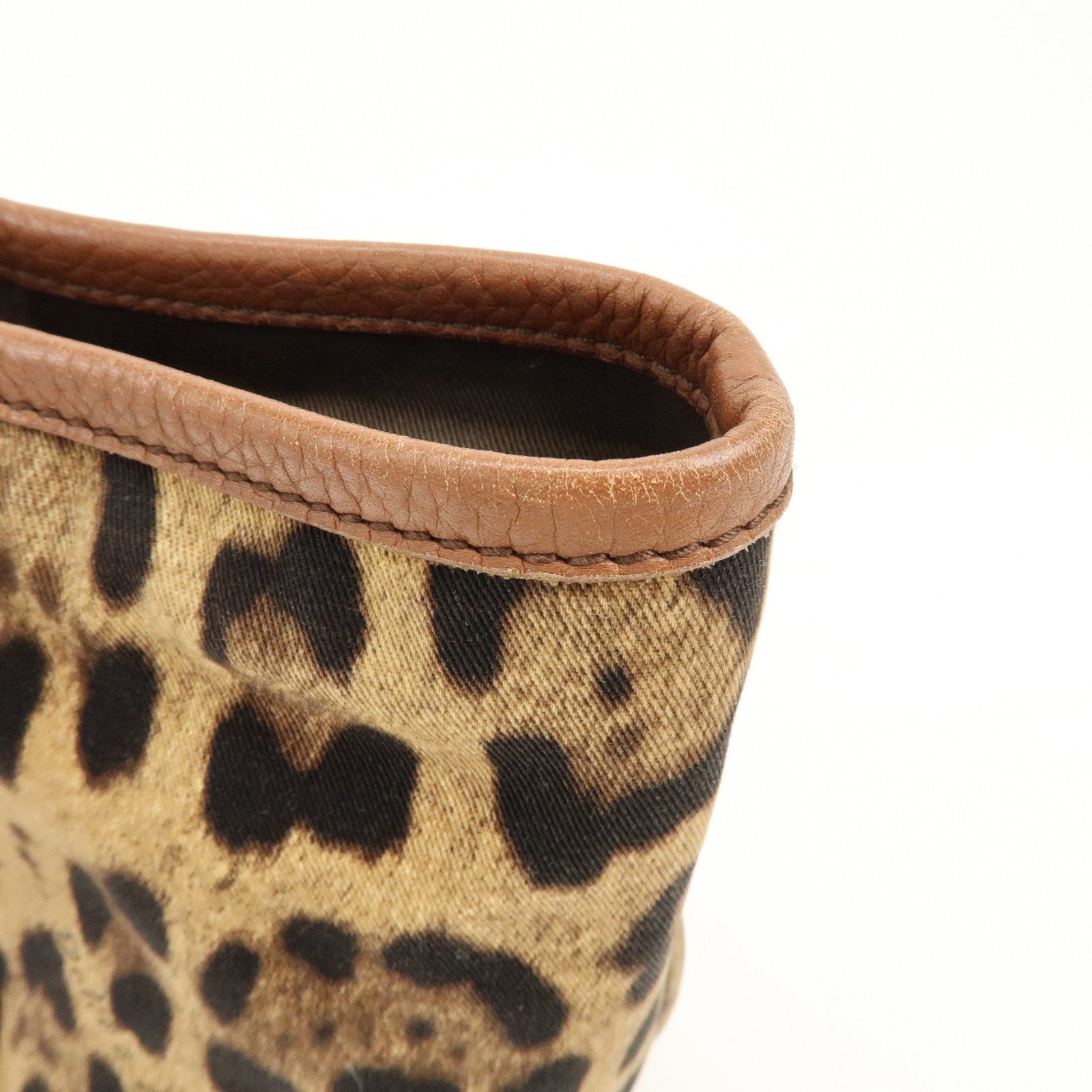 Dolce&Gabbana Canvas Leather Leopard Tote Bag Shoulder Bag Brown
