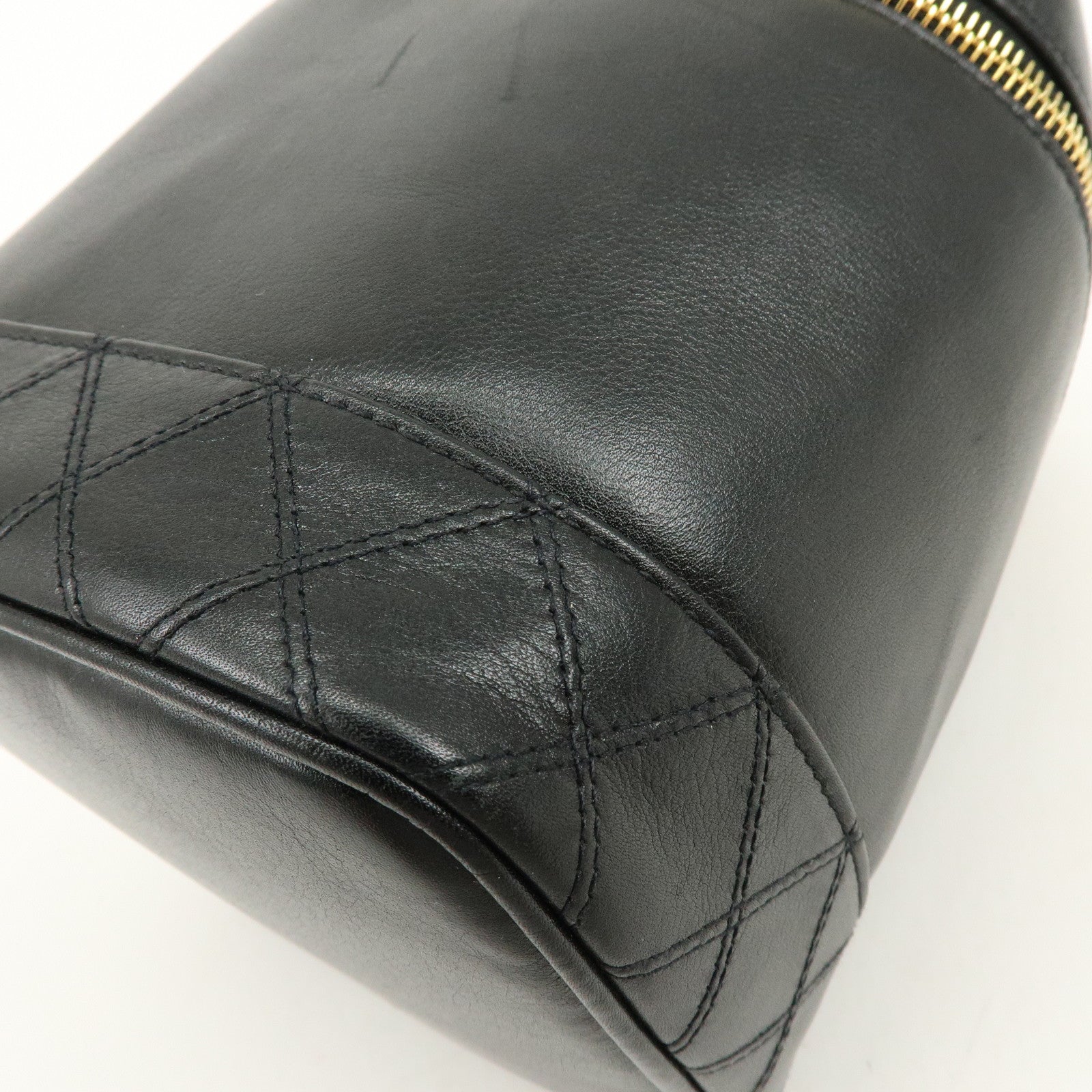 CHANEL Bicolore Lamb Skin Vanity Bag Hand Bag Black A01619