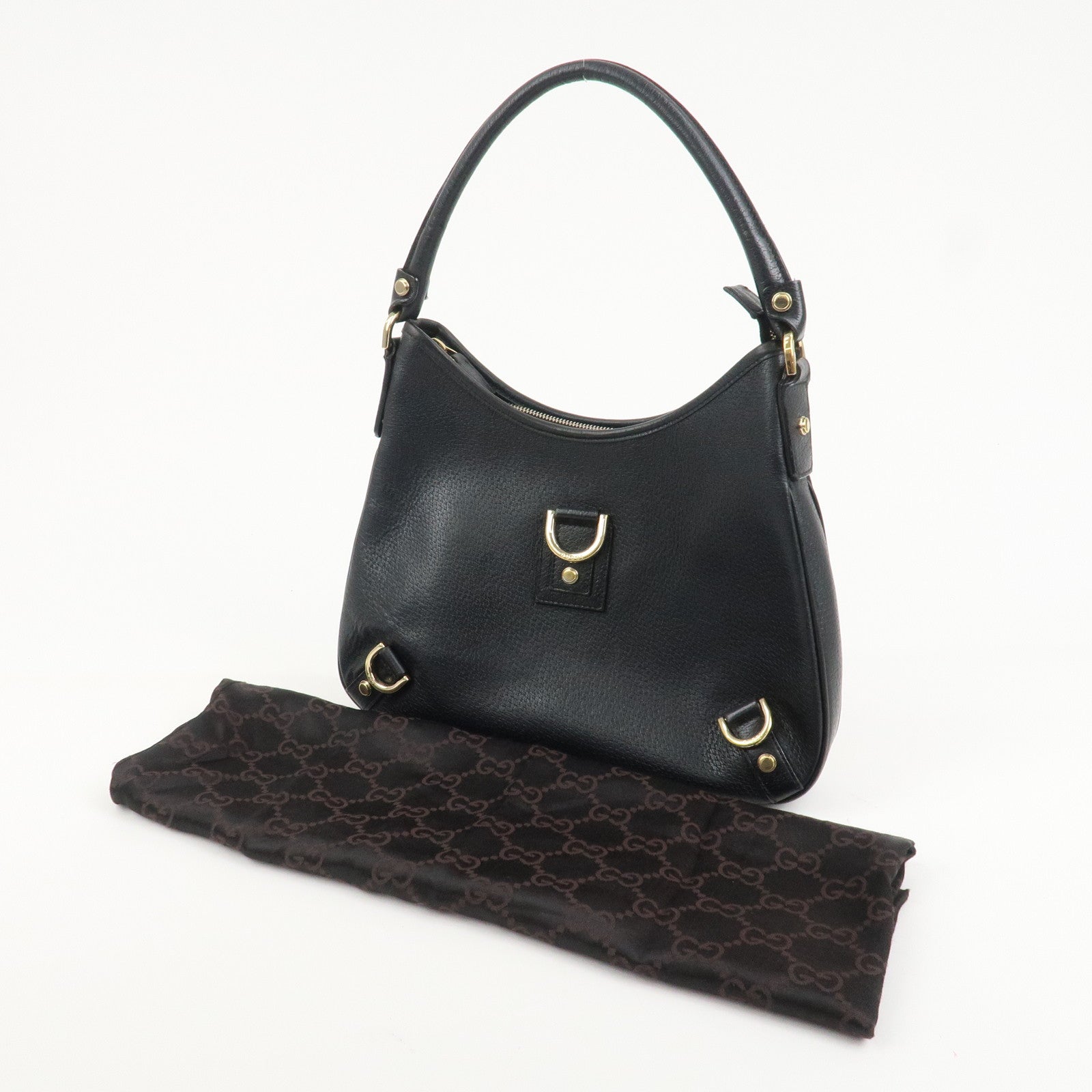 GUCCI Abbey GG Canvas Leather Shoulder Bag Black 130738