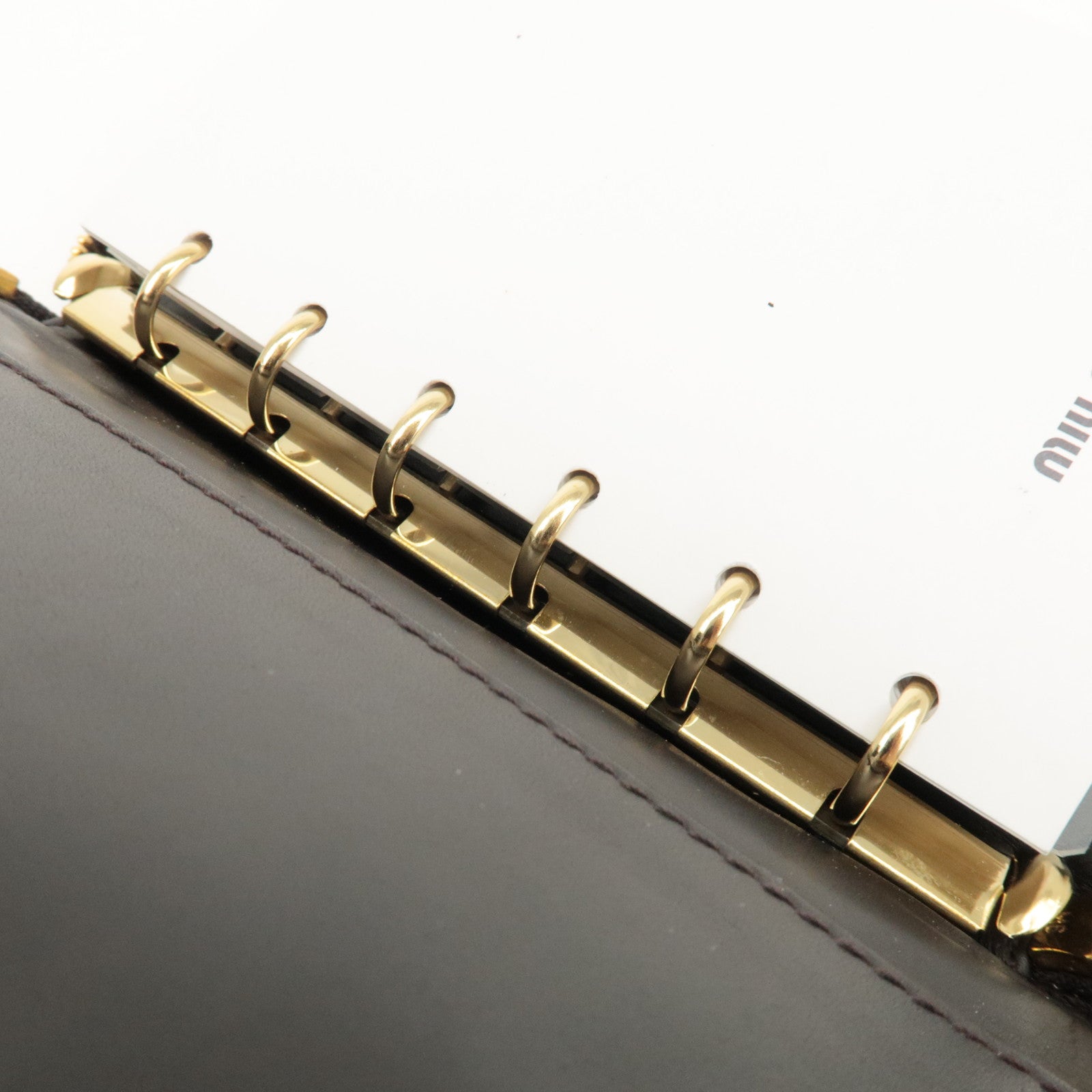 MIU MIU Logo Leather Agenda Panner Cover Gold HDW Black Used