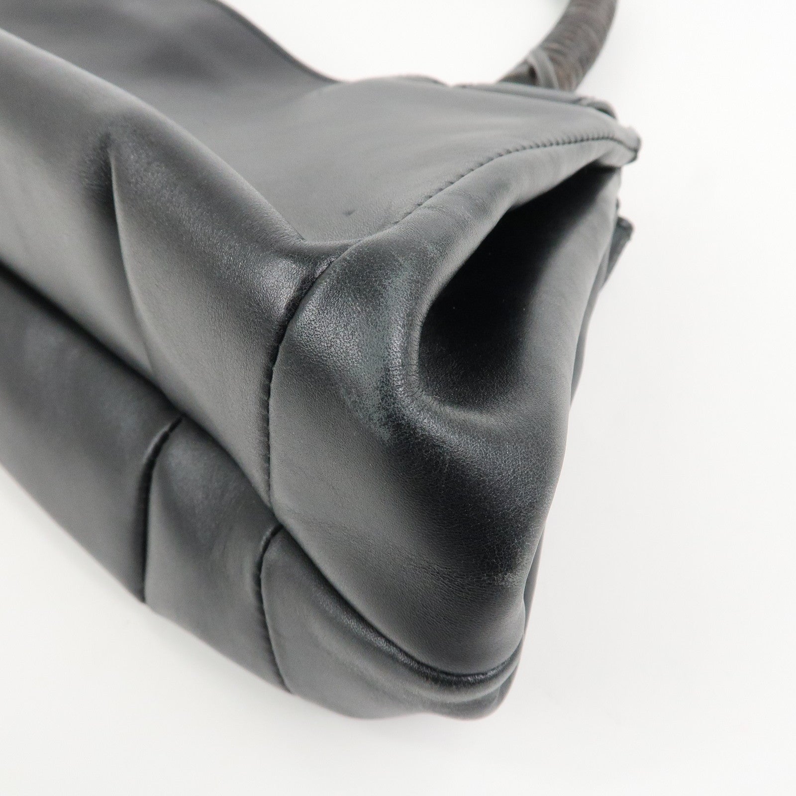 GUCCI Wood Handle Hand Bag Shoulder Bag Black 105192