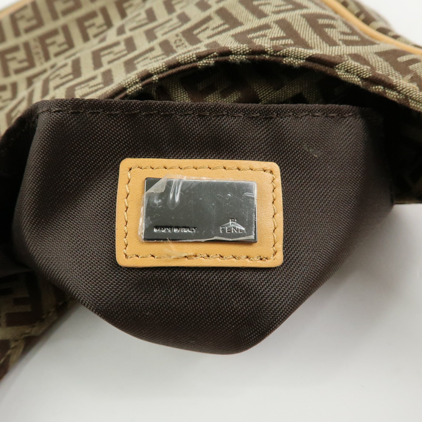 FENDI Zucchino Canvas Leather Hand Bag Khaki Beige 8BR157
